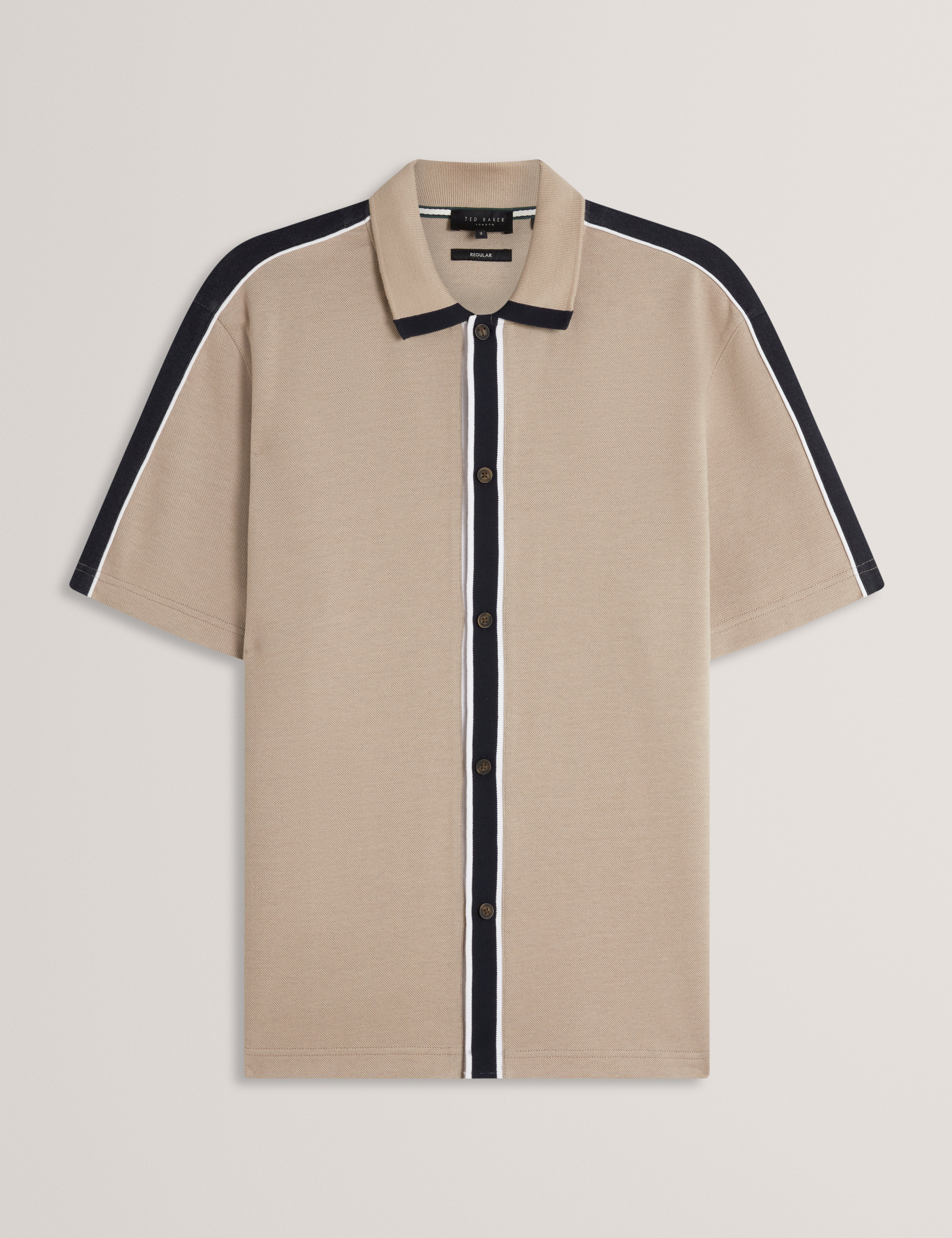 Tirvin Short Sleeve Two-Tone Button Through Polo Taupe