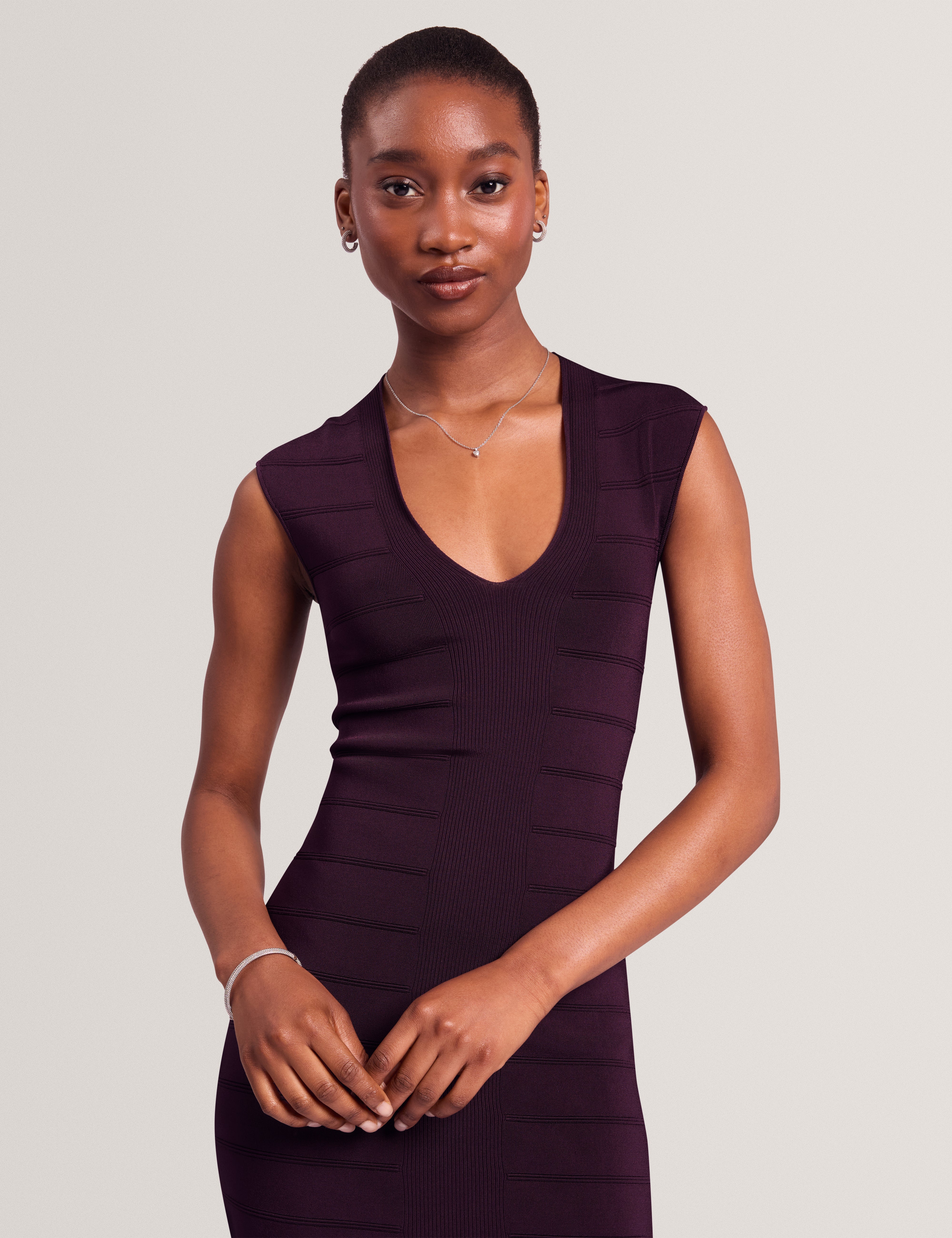 Asterie Bandage V Neck Bodycon Dress Dp-Purple
