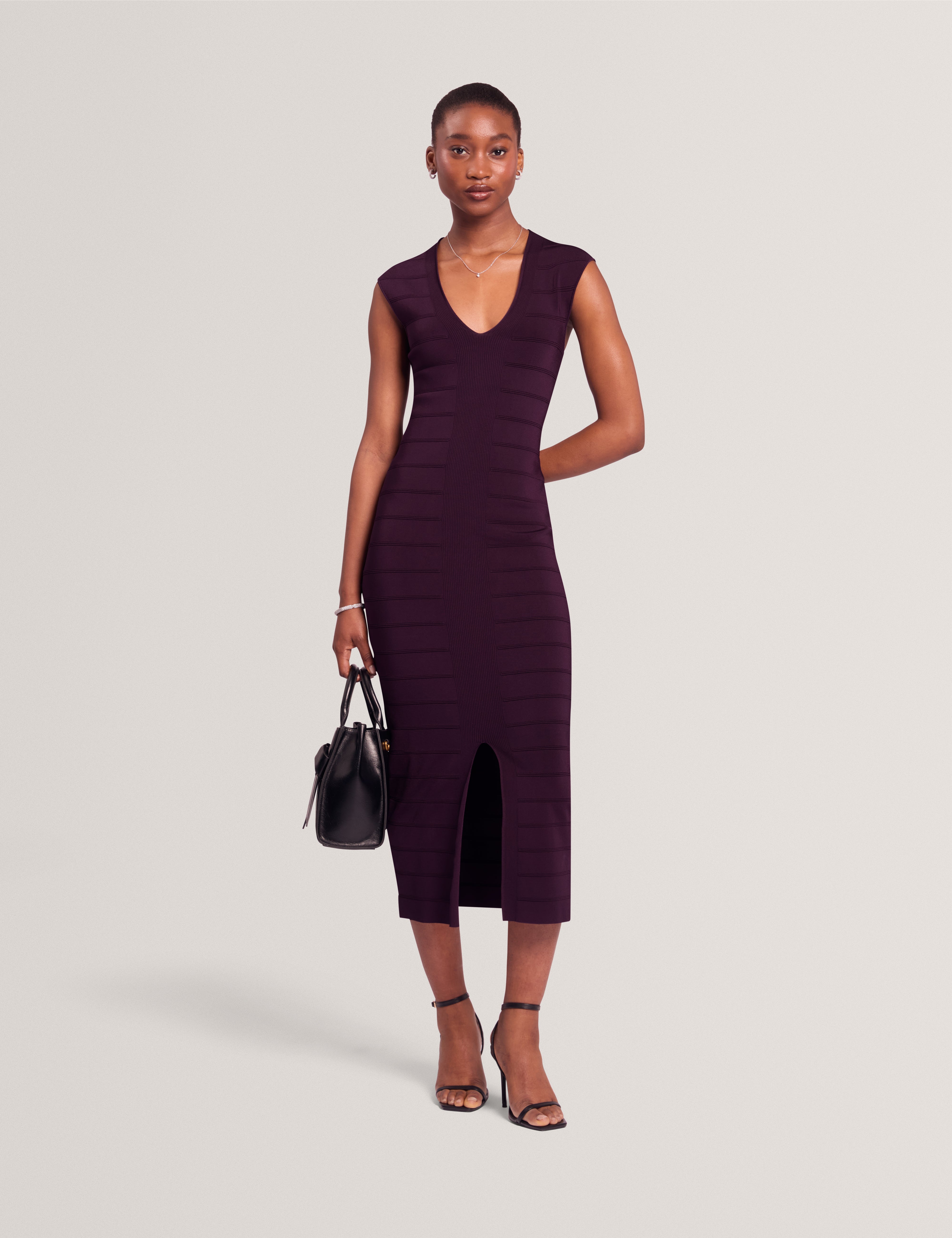 Asterie Bandage V Neck Bodycon Dress Dp-Purple
