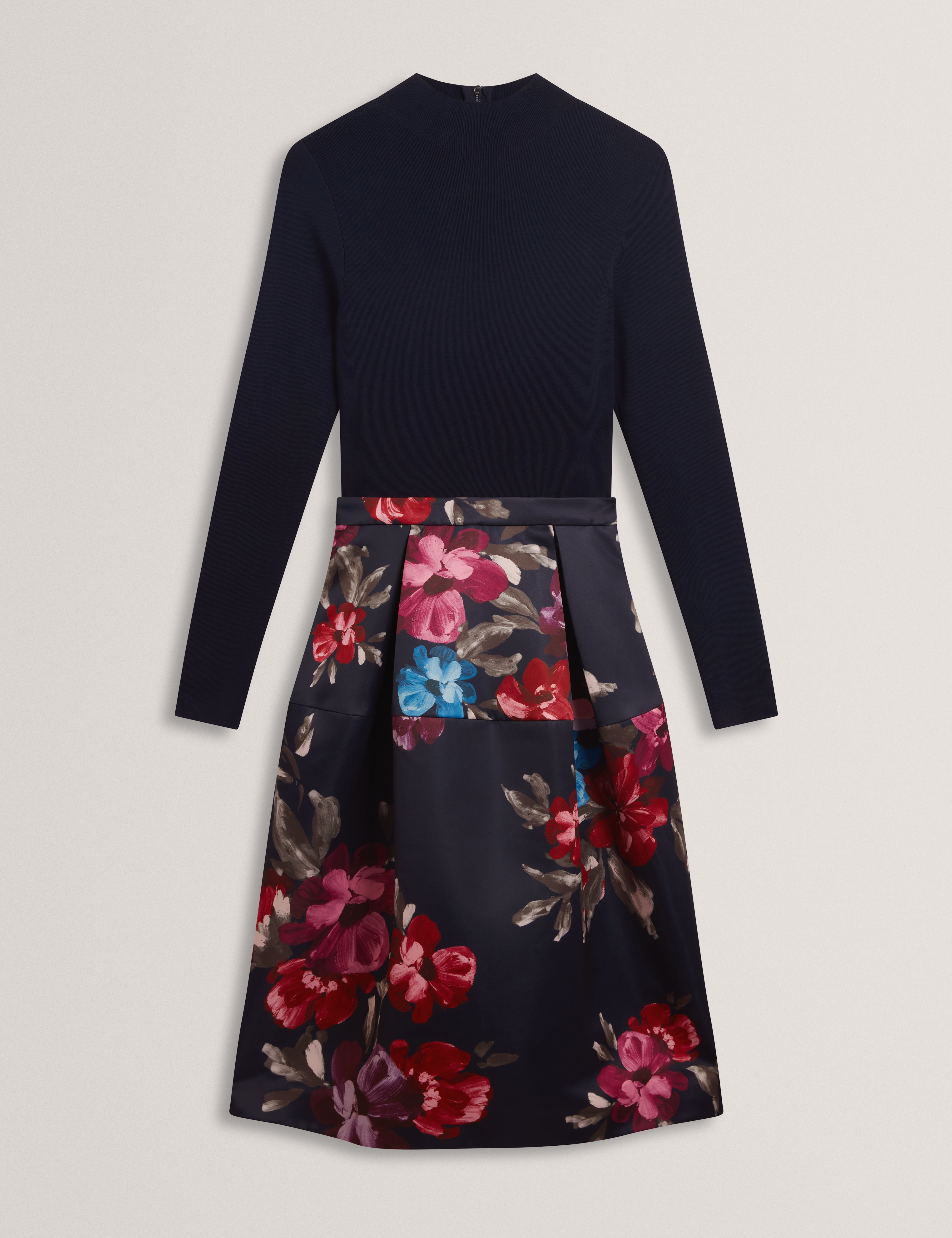 Elarra Midi Dress With Printed Ottoman Navy