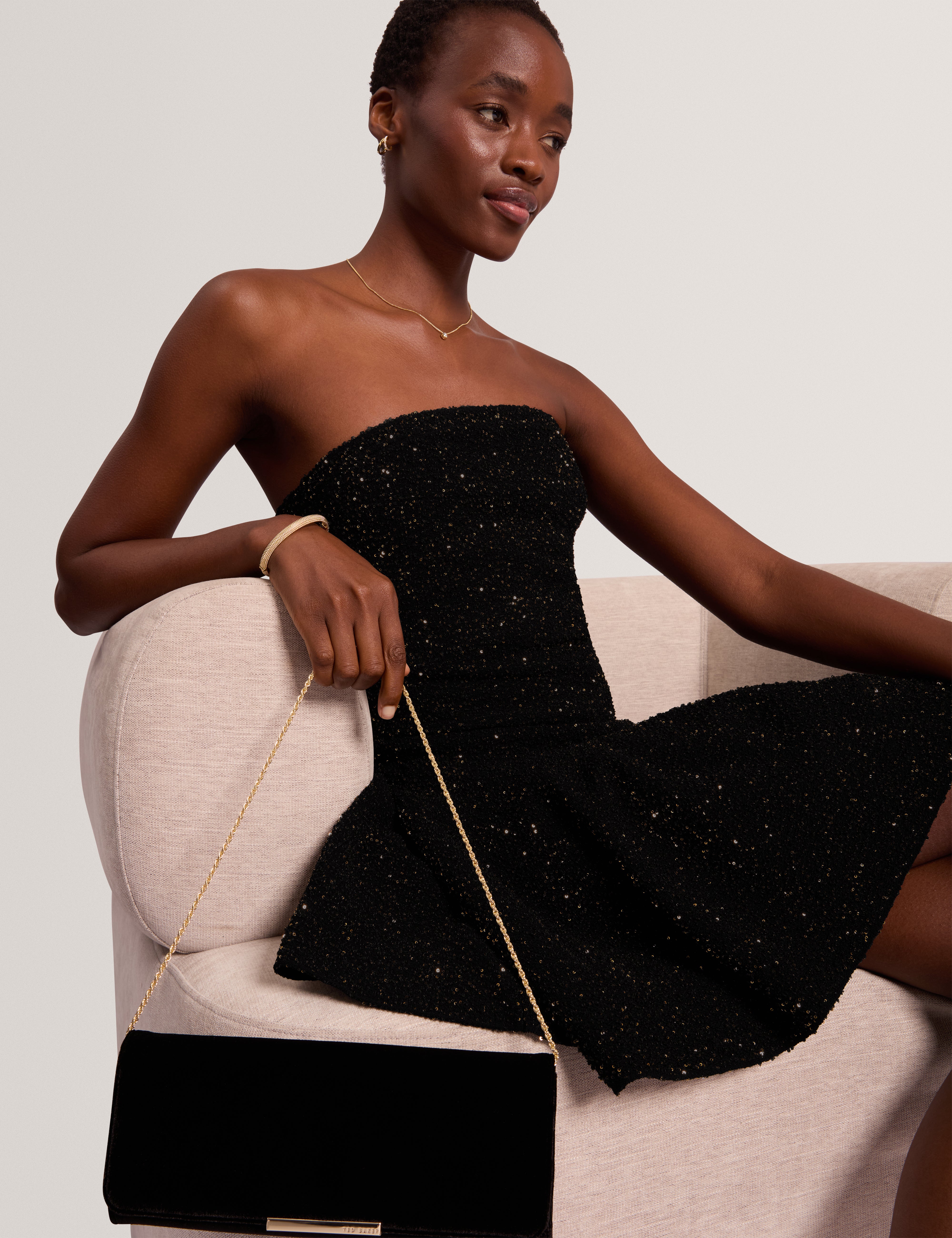 Naely Sequin Bandeau Mini Dress Black