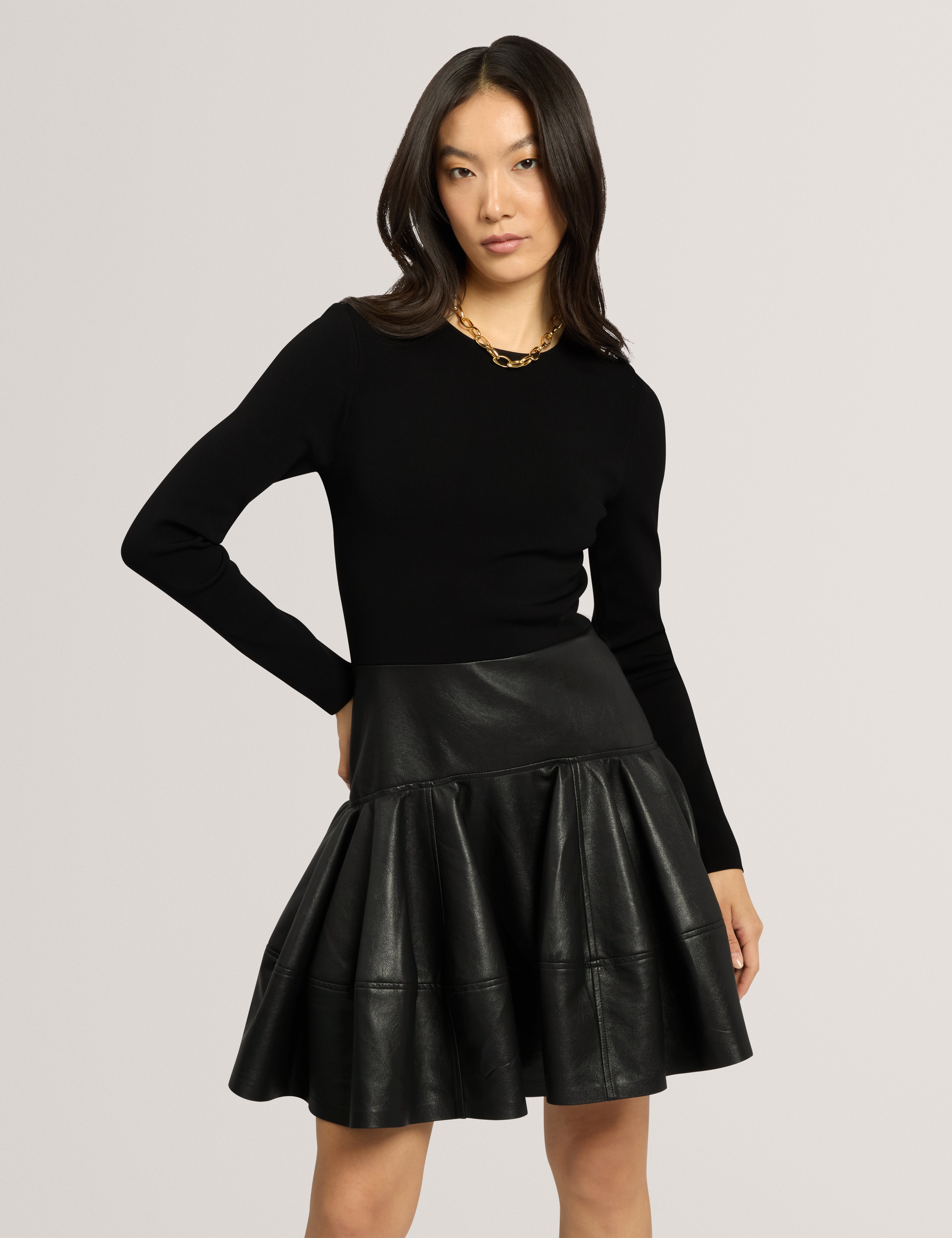 Elenyah Knitted Pu Mockable Mini Dress Black