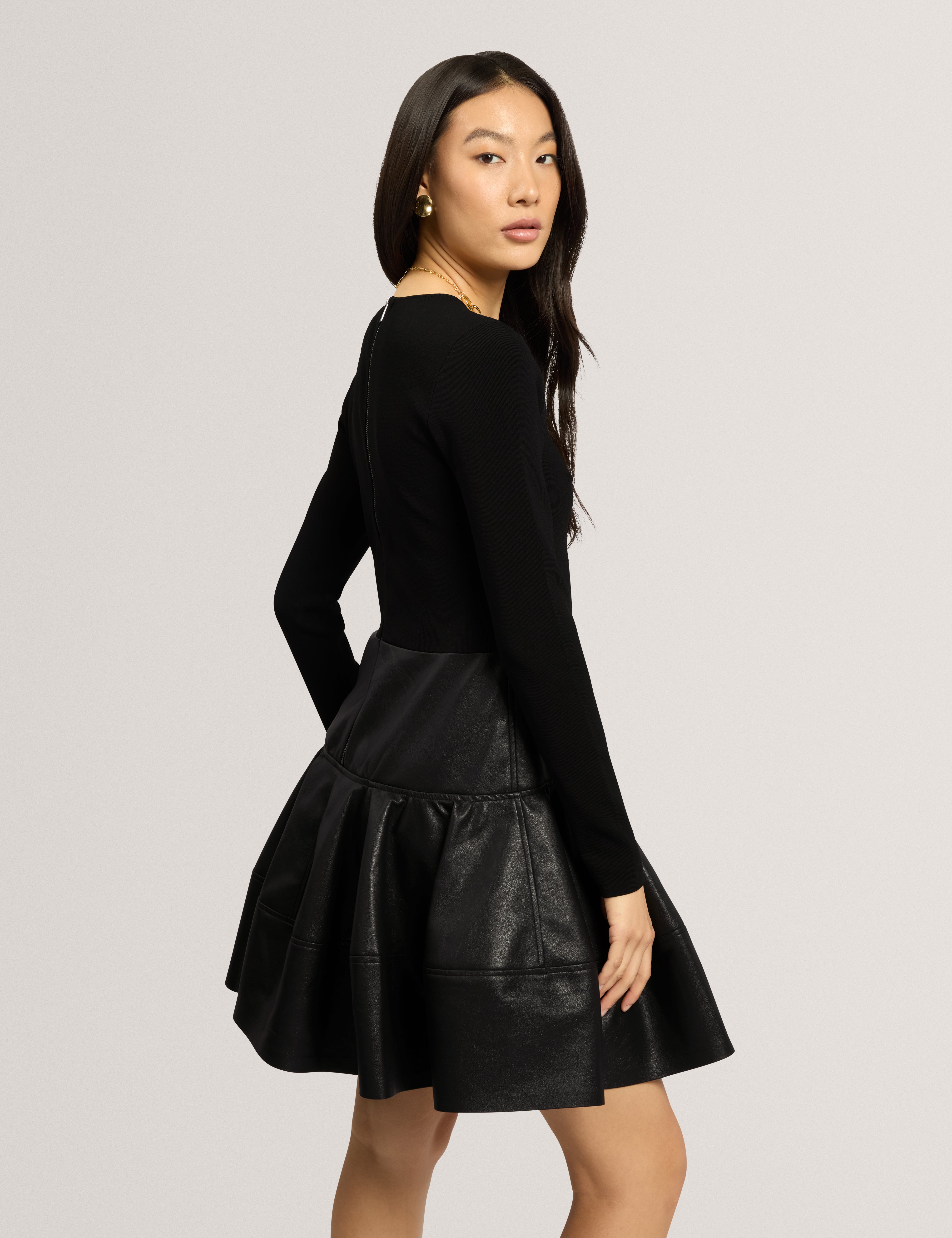 Elenyah Knitted Pu Mockable Mini Dress Black