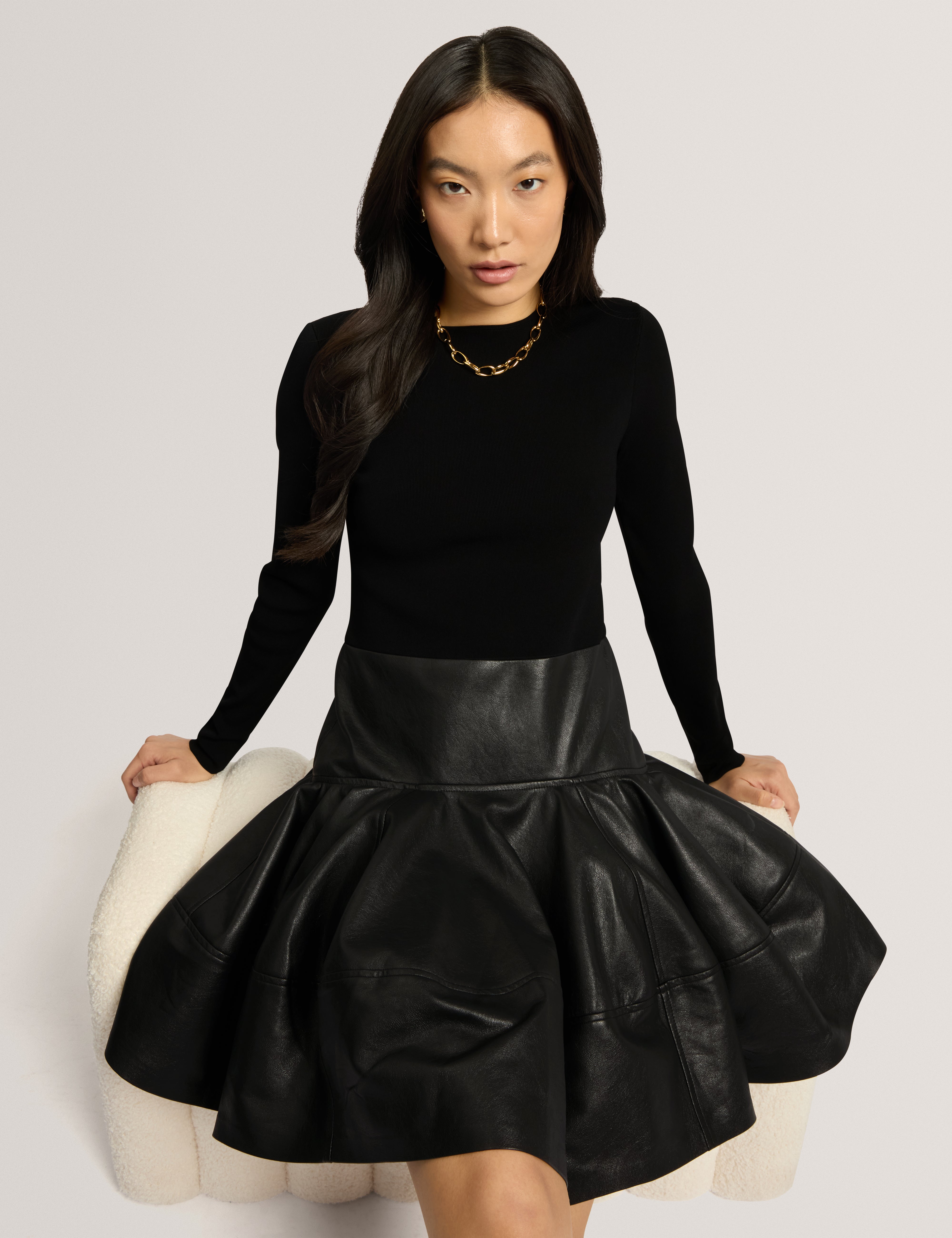 Elenyah Knitted Pu Mockable Mini Dress Black