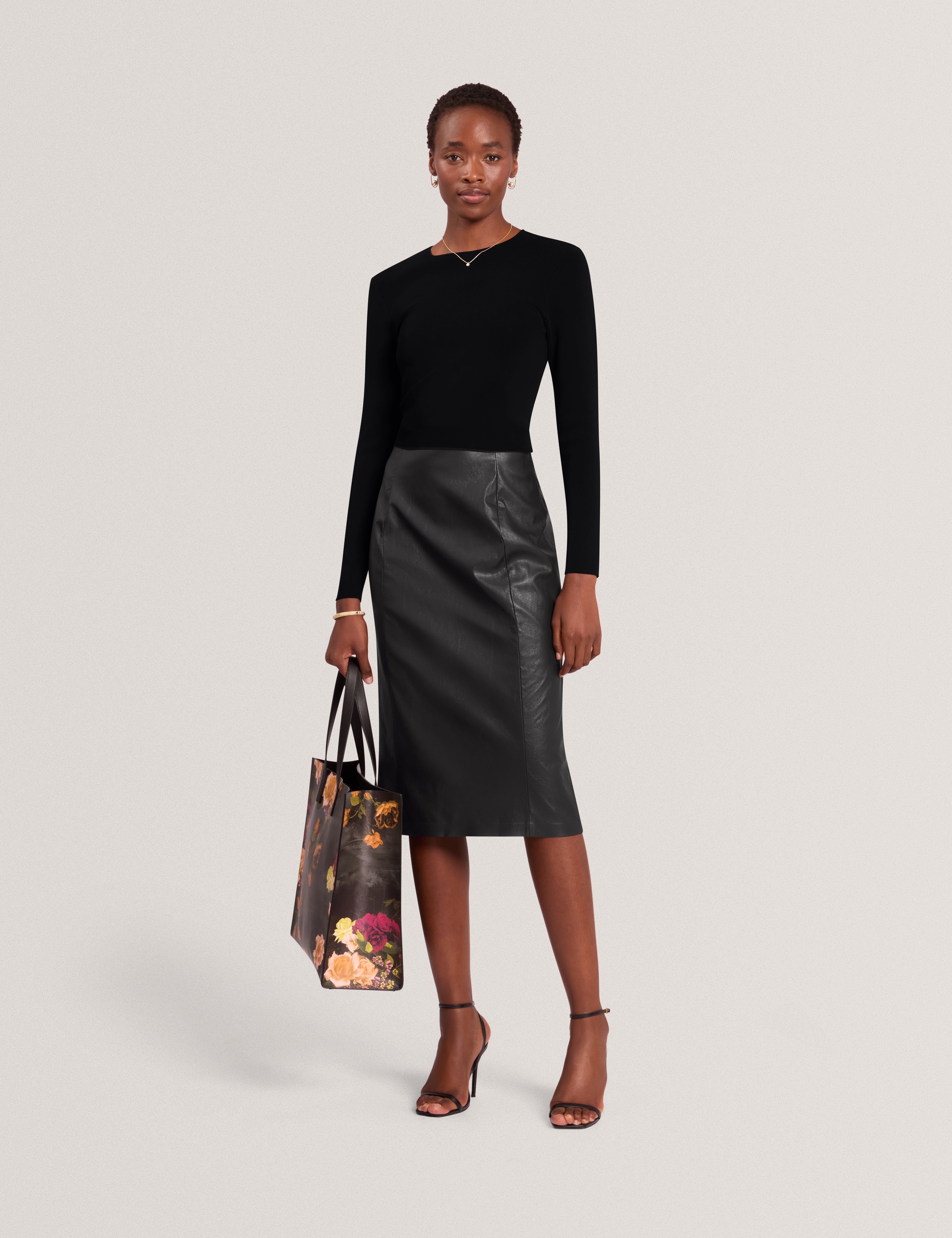 Siriela Pencil Skirt Mockable Midi Dress Black