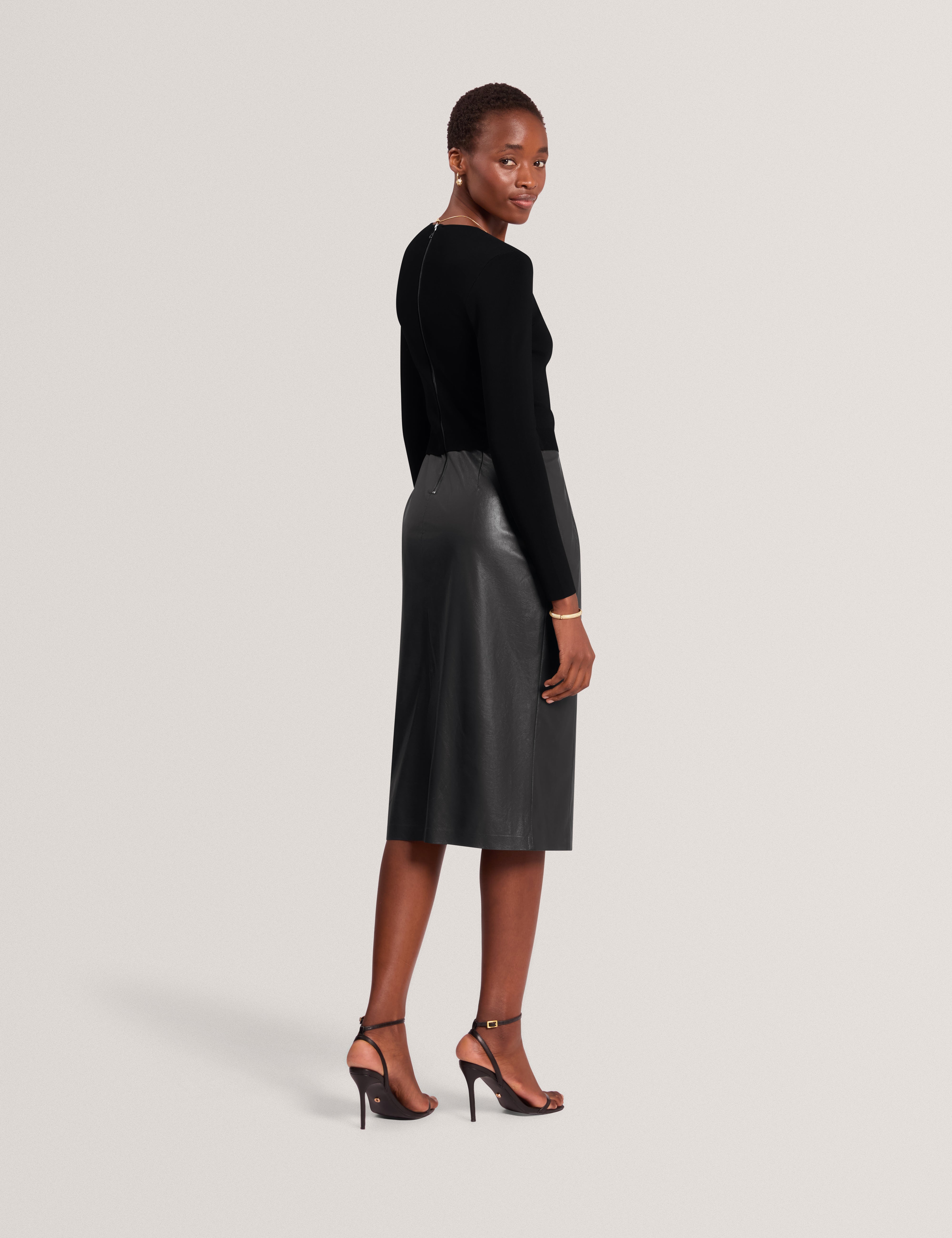 Siriela Pencil Skirt Mockable Midi Dress Black