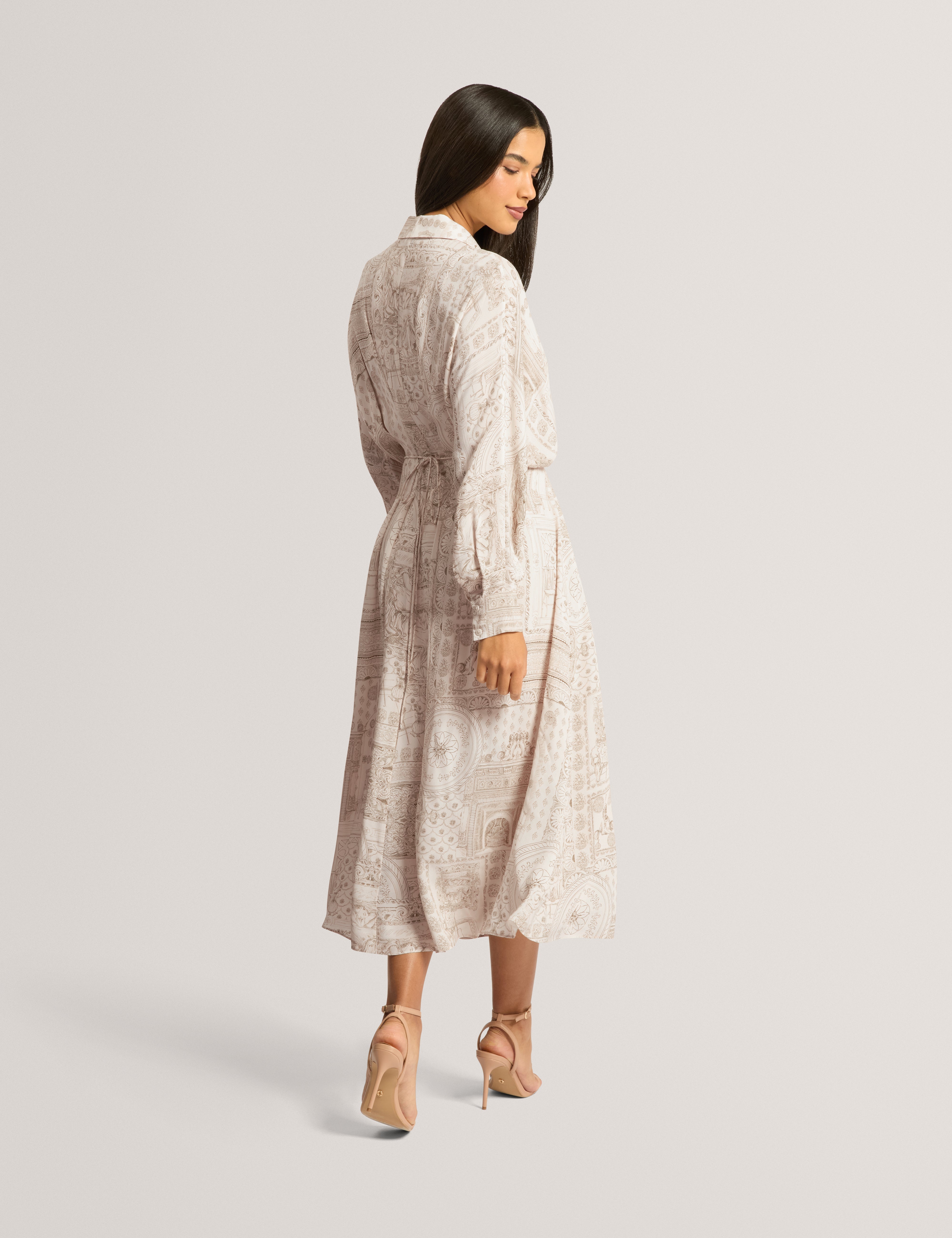Khasia Printed Midi Shirt Dress Lt-Grey