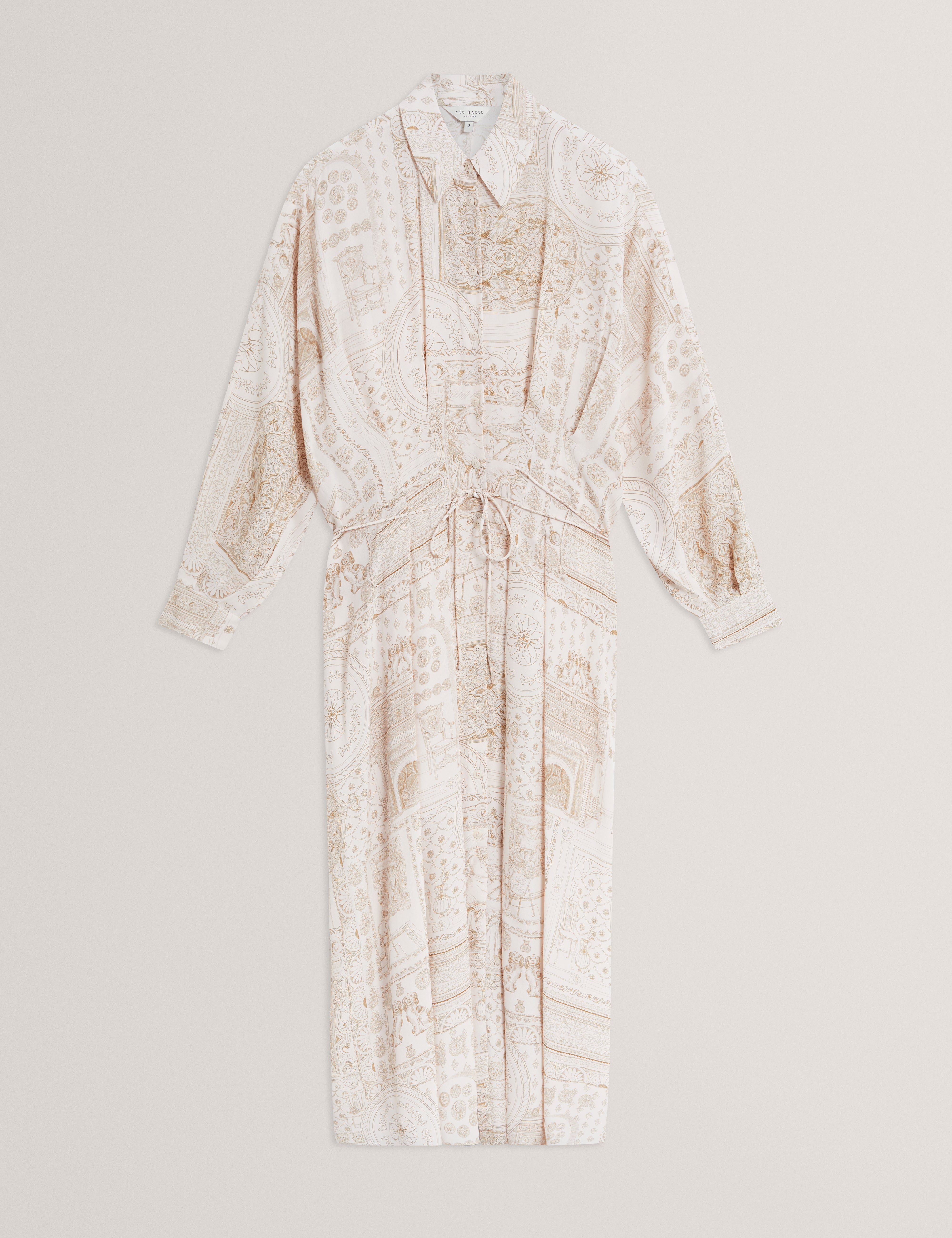 Khasia Printed Midi Shirt Dress Lt-Grey
