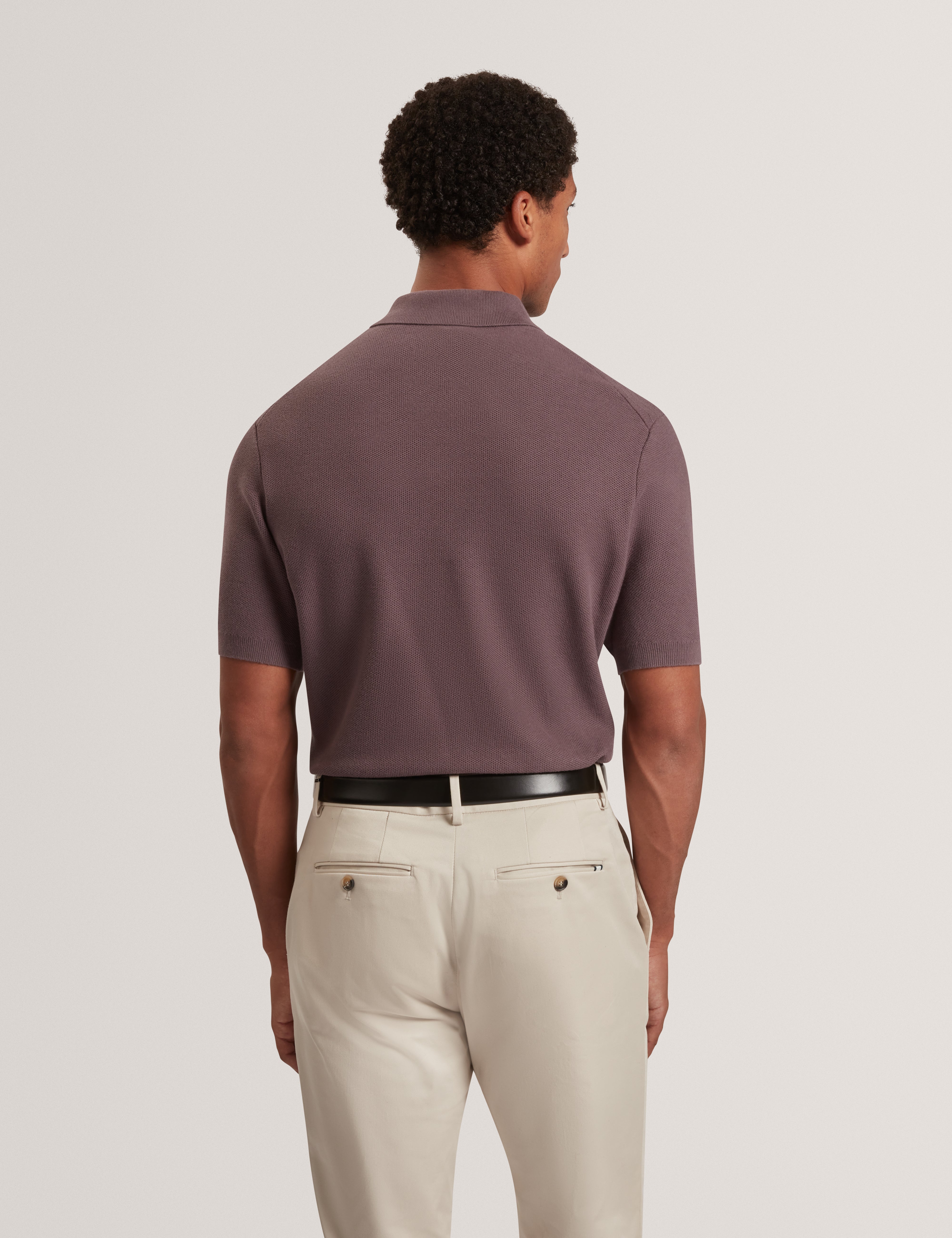 Hamels Short Sleeve Mixed Stitch Button Polo Dk-Brown