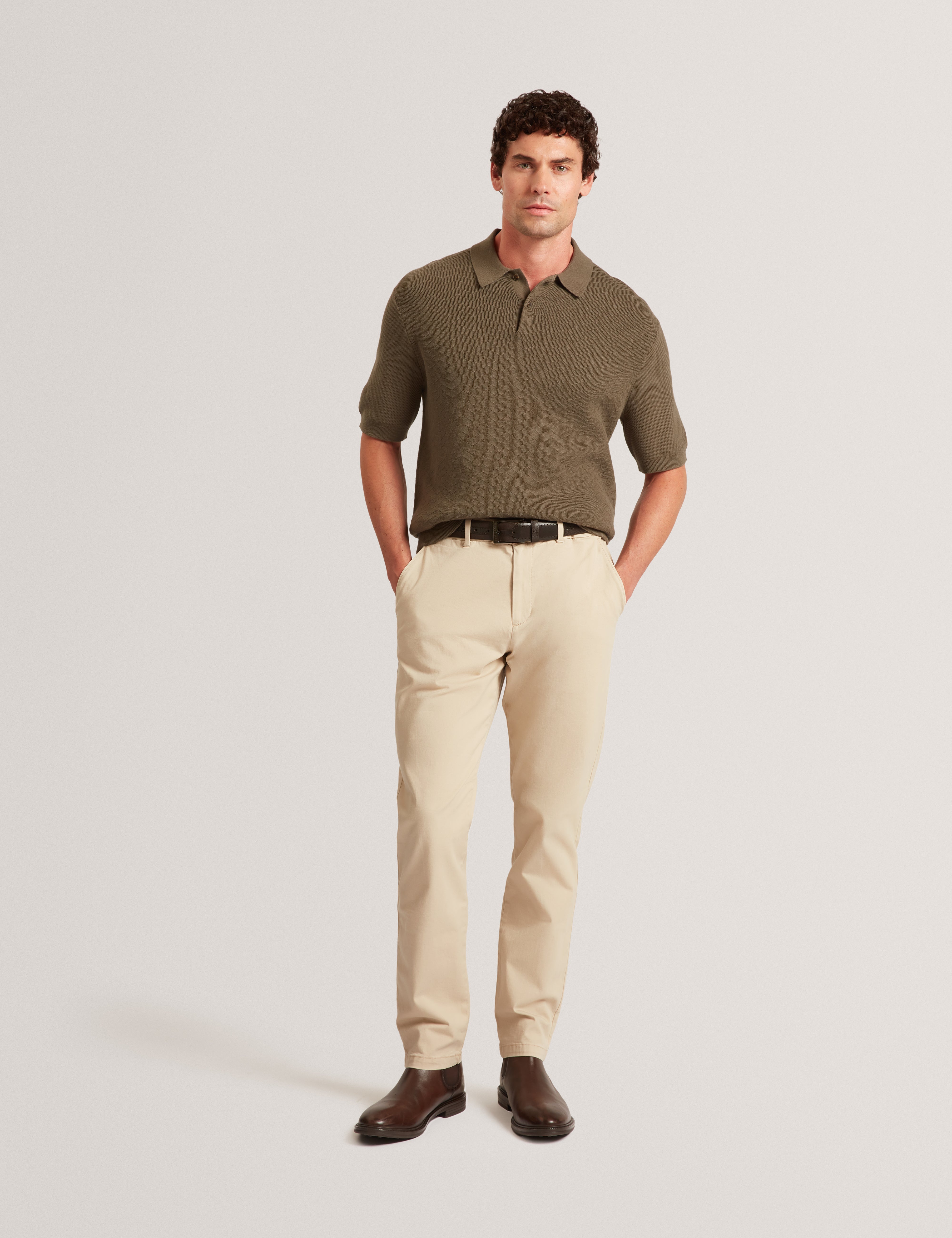 Hamels Short Sleeve Mixed Stitch Button Polo Olive