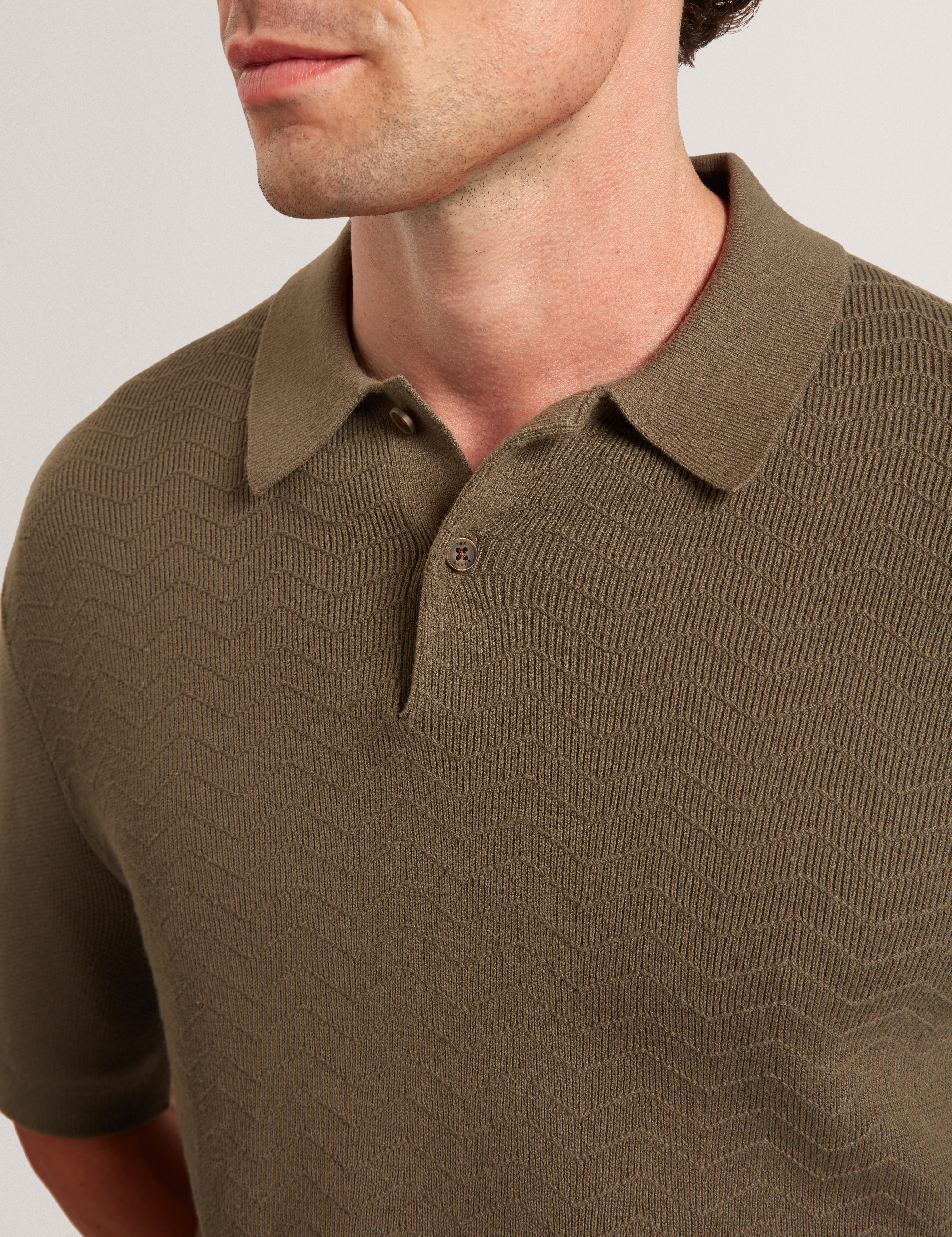 Hamels Short Sleeve Mixed Stitch Button Polo Olive