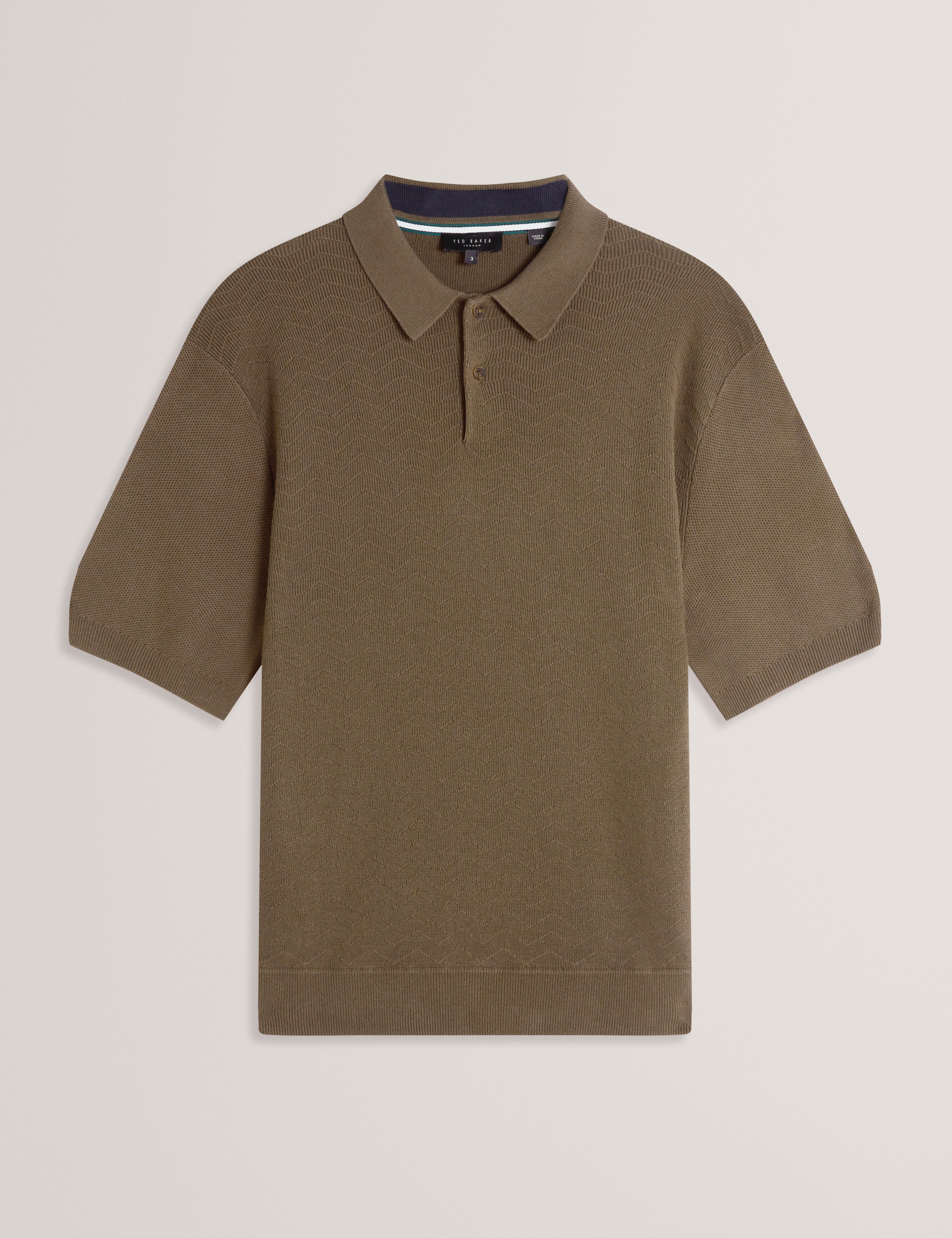 Hamels Short Sleeve Mixed Stitch Button Polo Olive