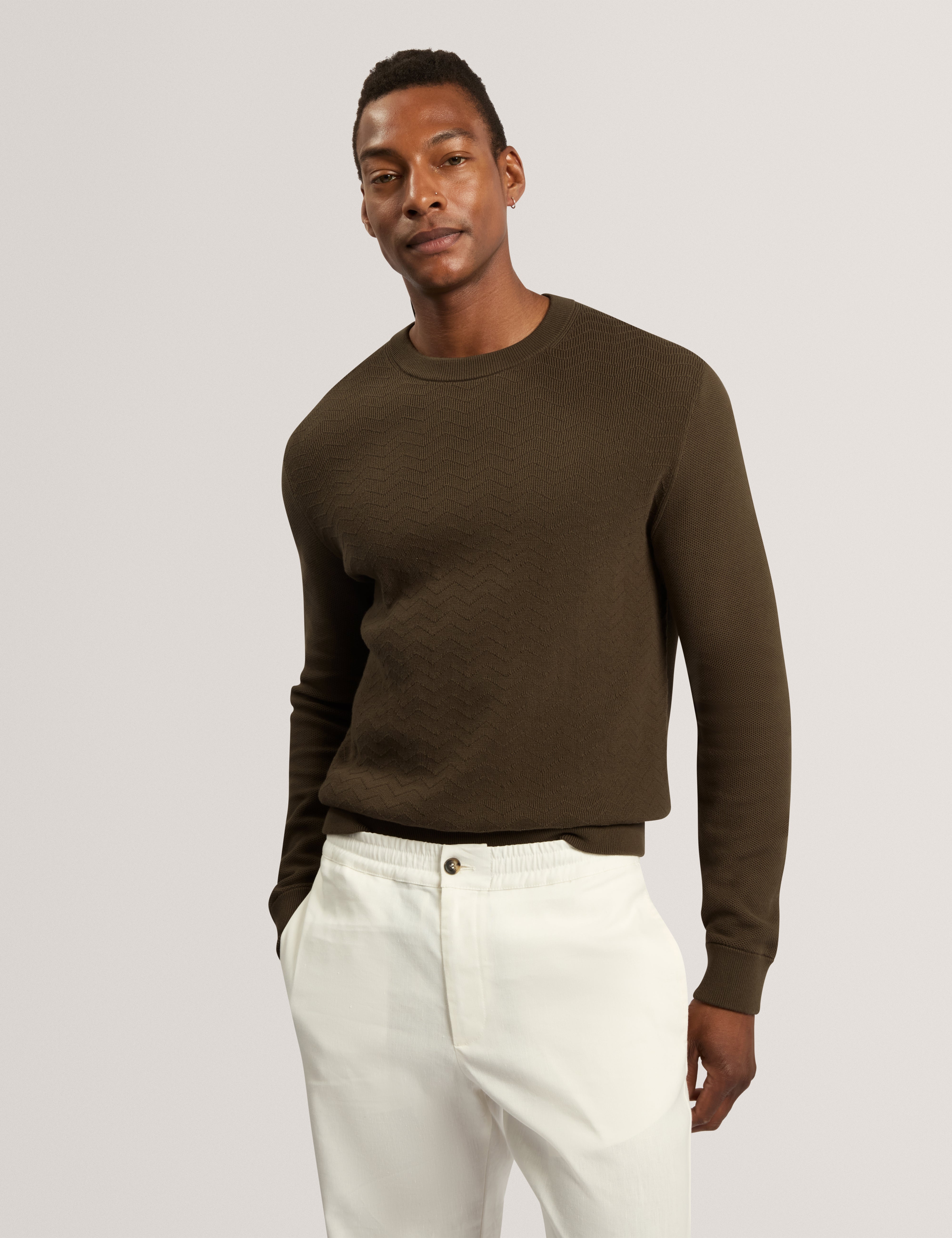 Ivess Mixed Stitch Crew Neck Olive