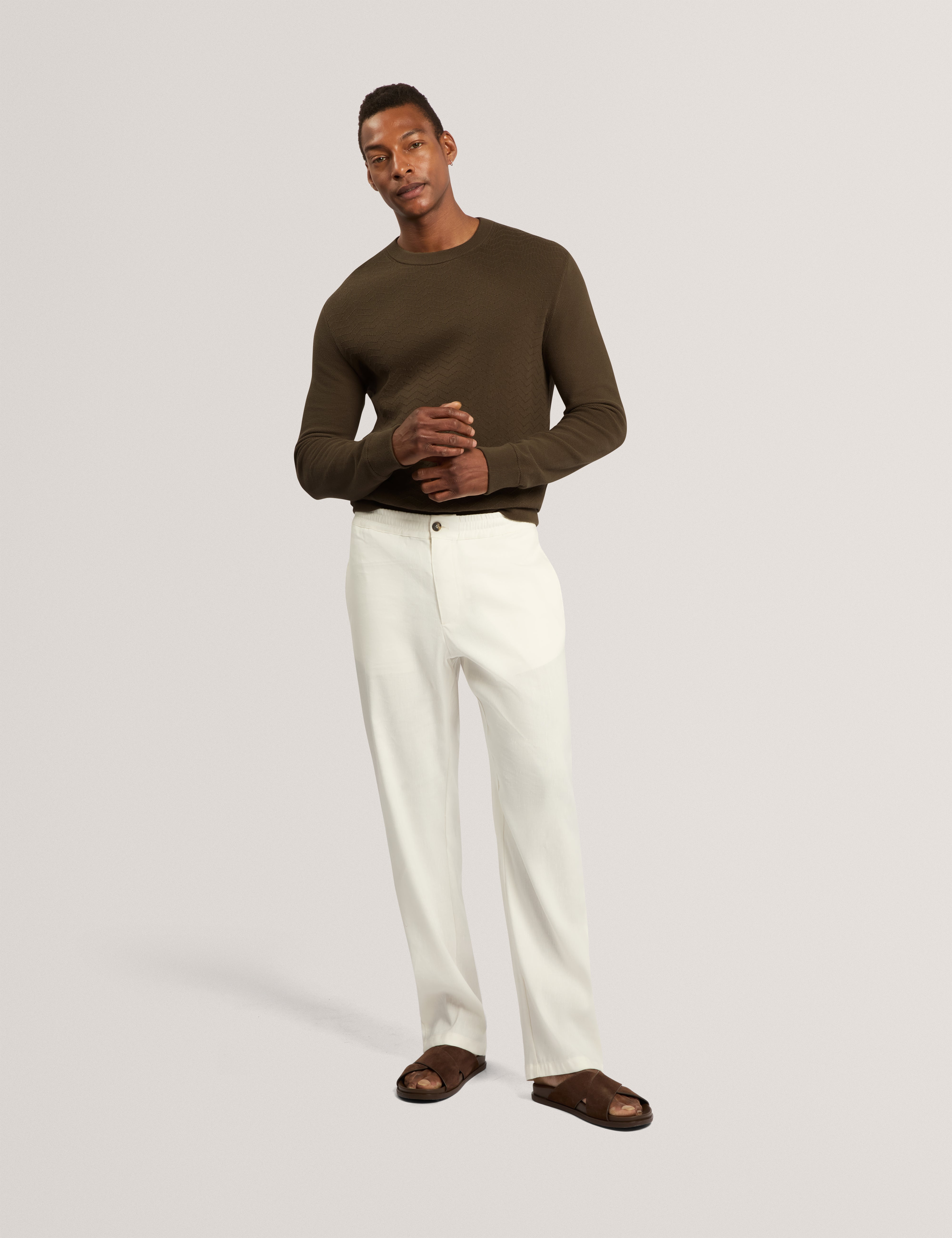 Ivess Mixed Stitch Crew Neck Olive