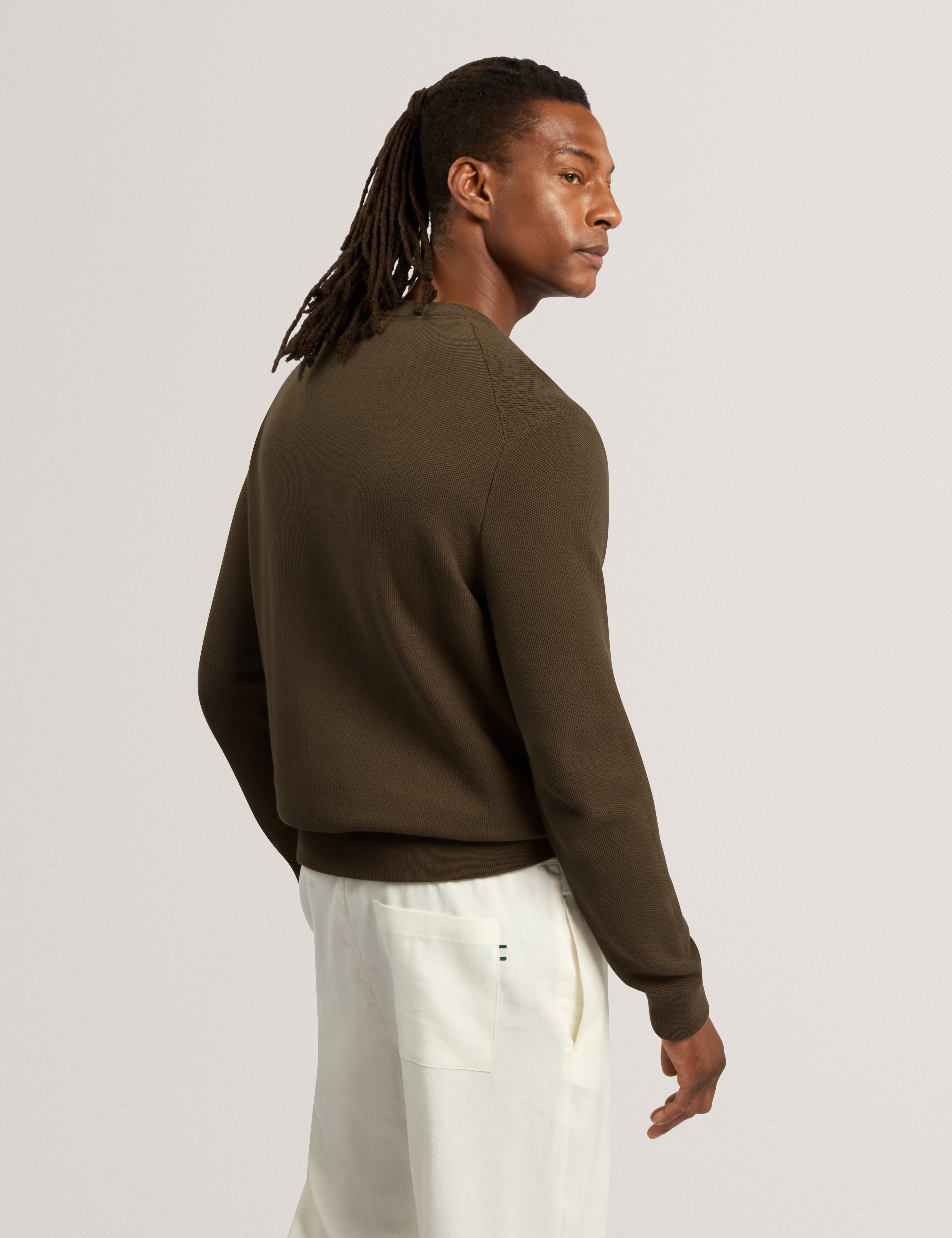 Ivess Mixed Stitch Crew Neck Olive