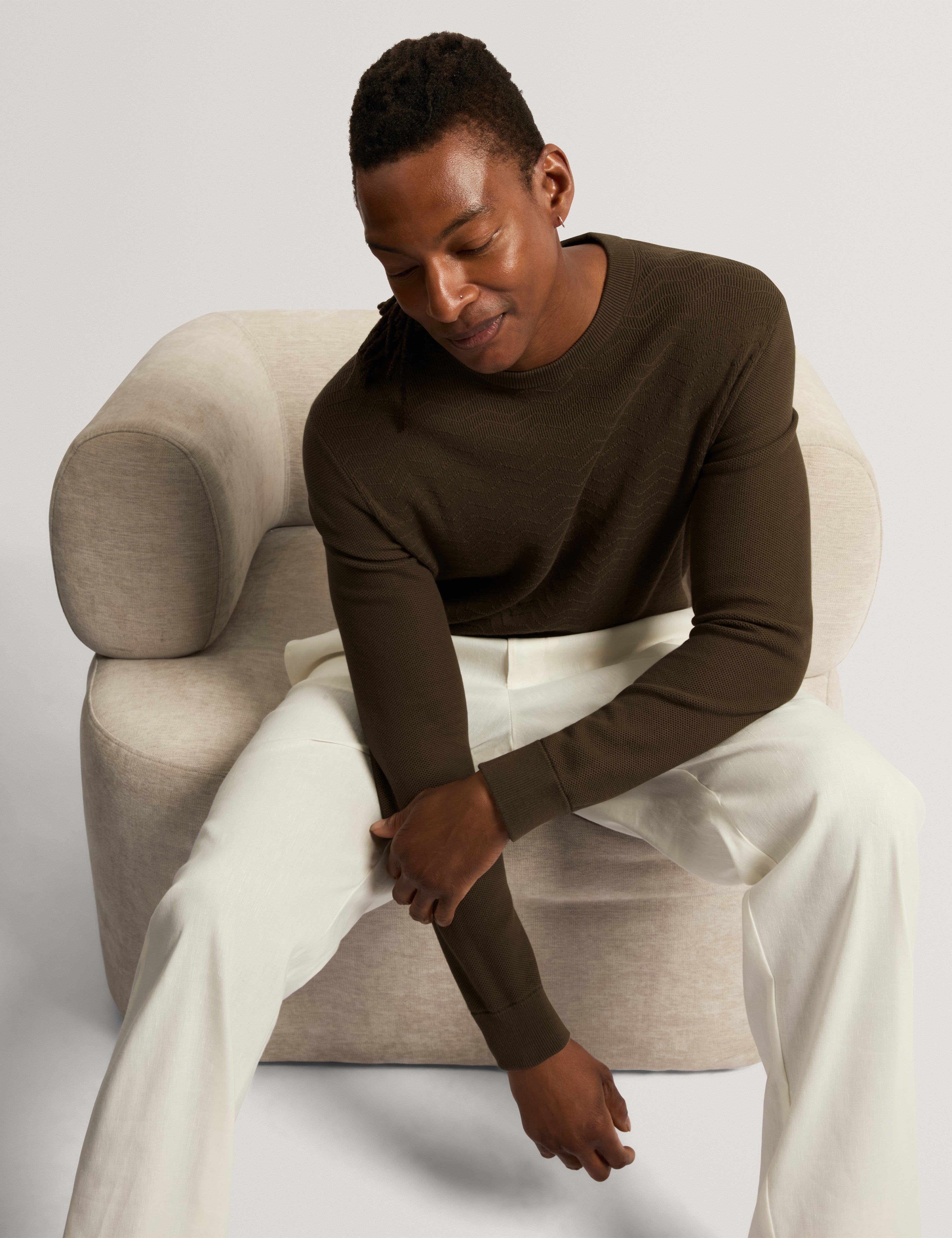 Ivess Mixed Stitch Crew Neck Olive