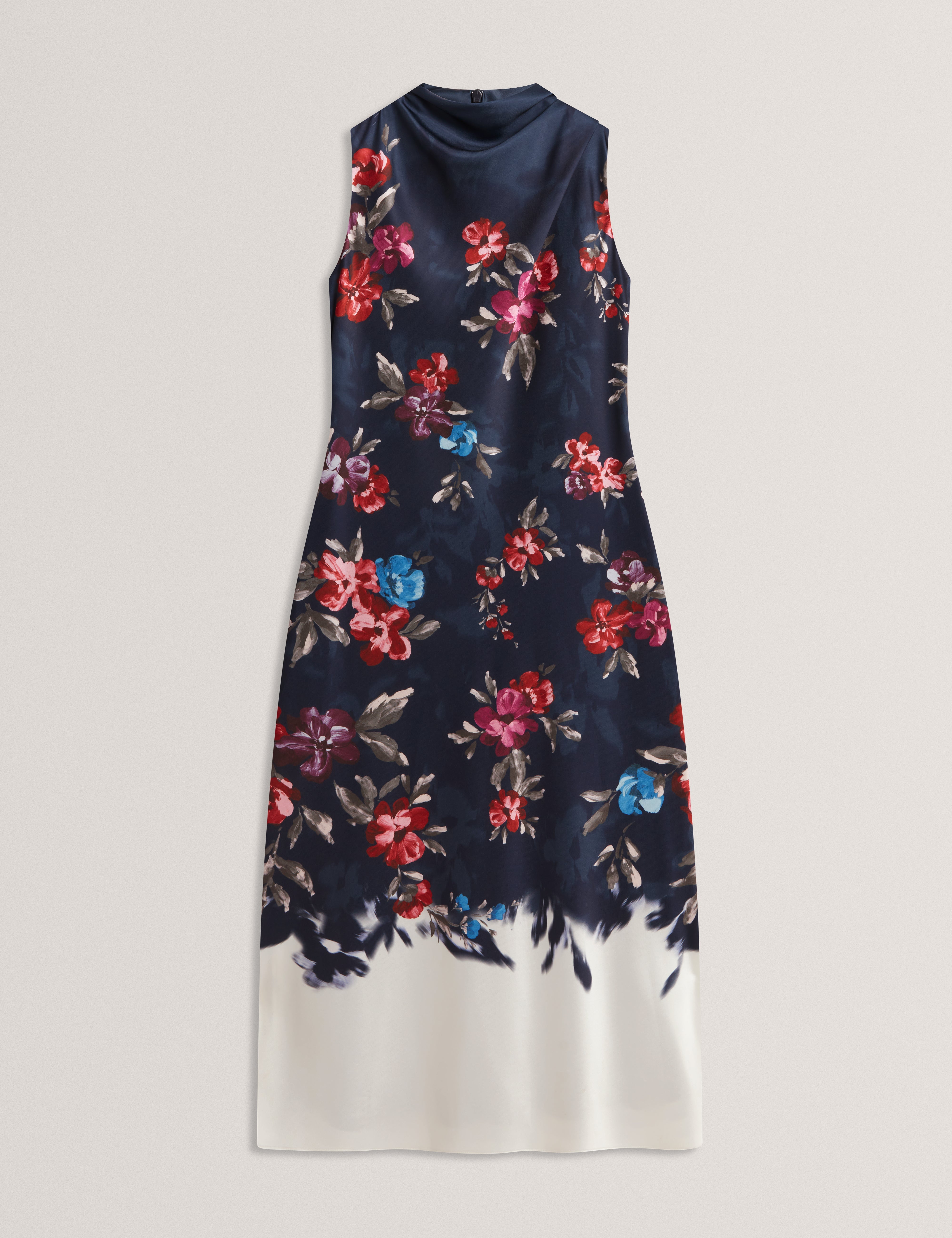 Wickla Floral Printed Drape Neck Midi Dress Navy