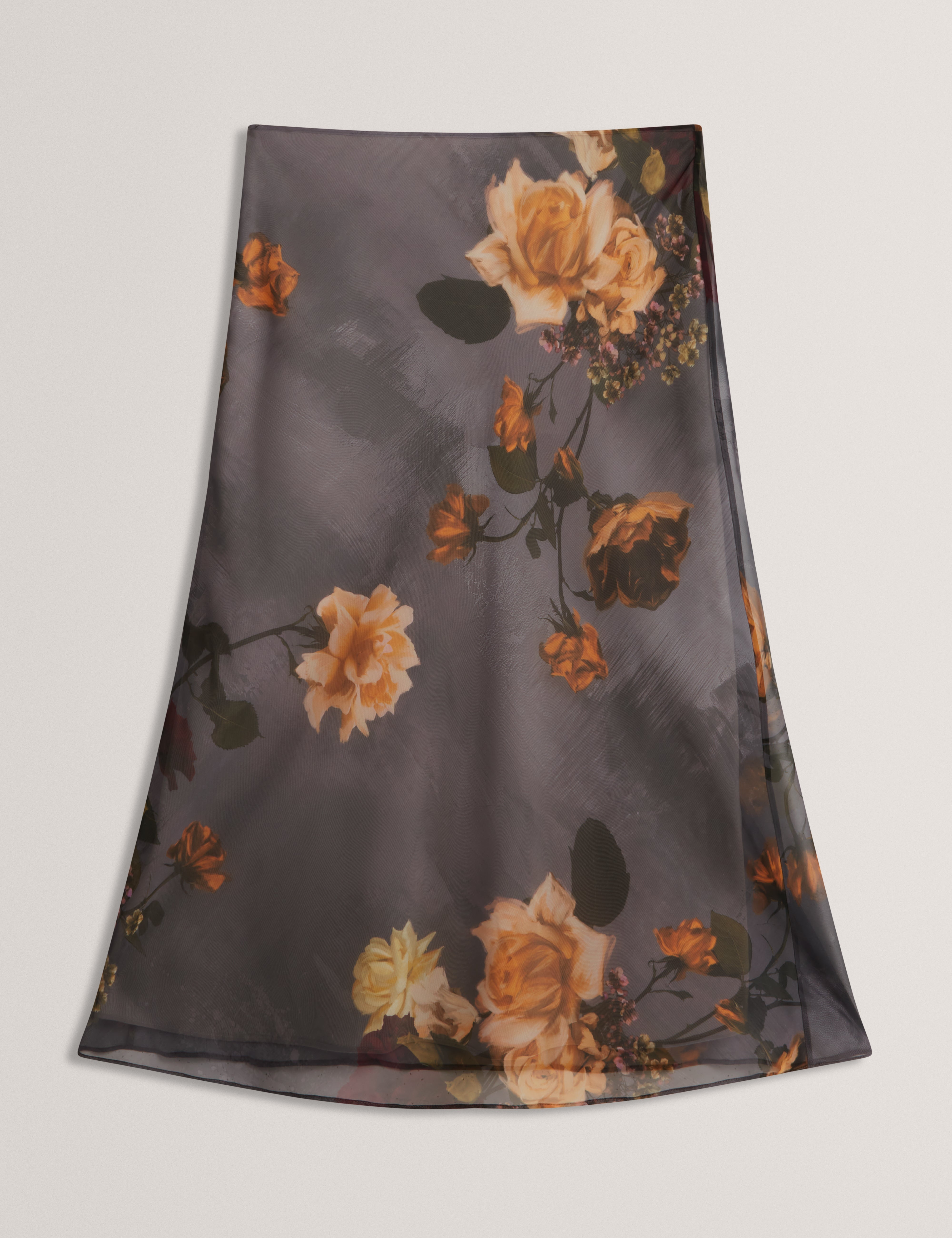 Ancela Printed Chiffon Midi Slip Skirt Dk-Grey