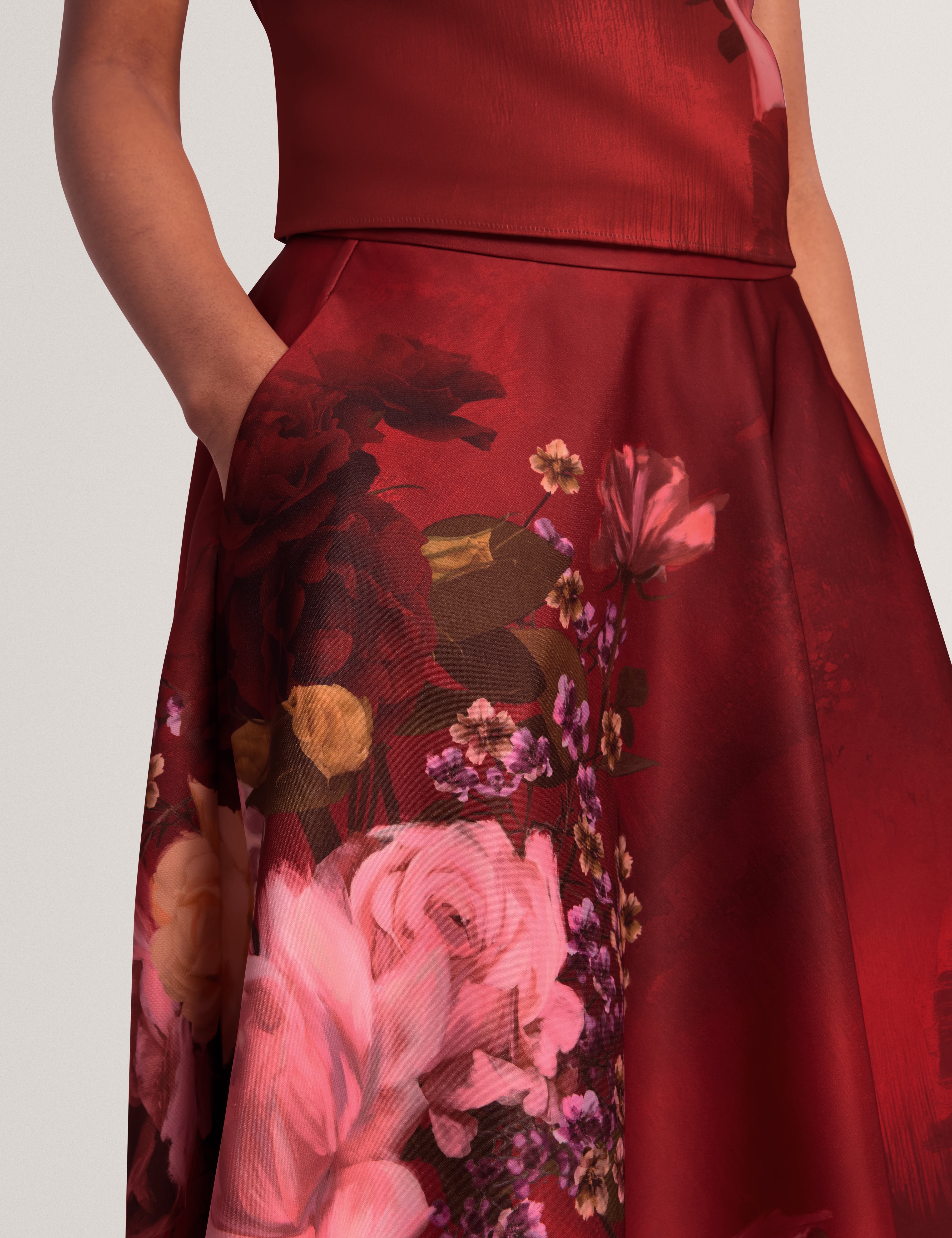 Simiia Printed Full Midi Skirt Red