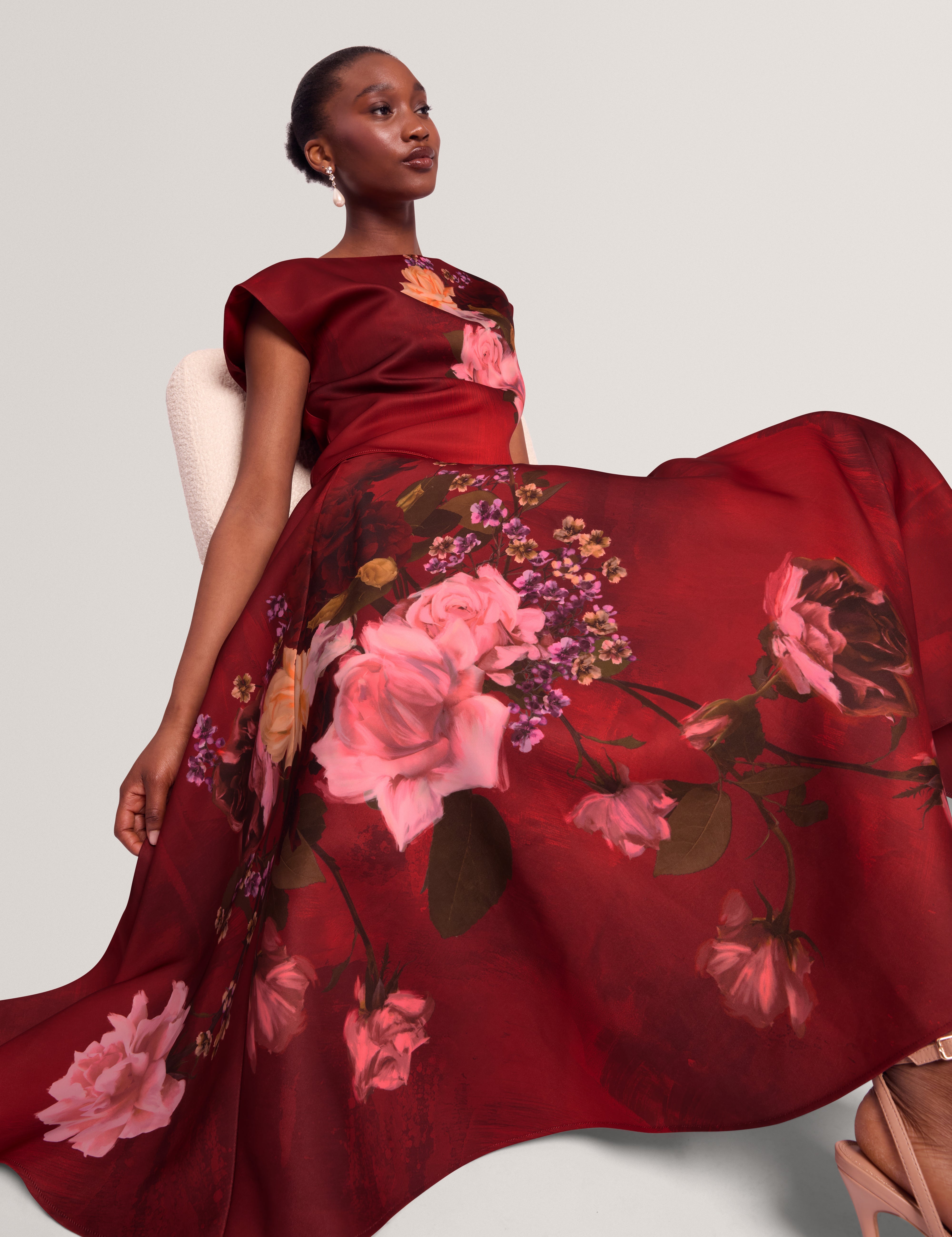 Simiia Printed Full Midi Skirt Red