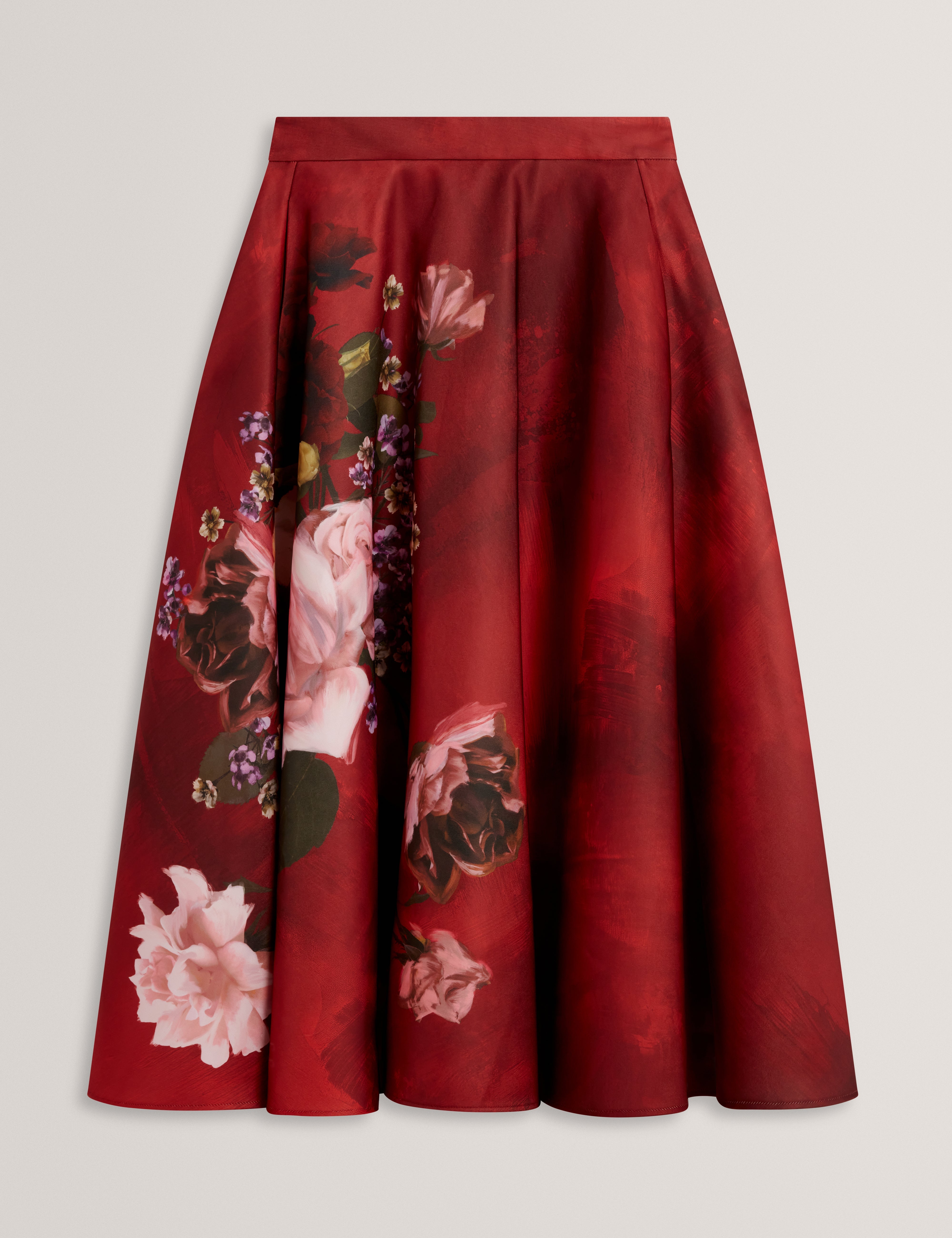 Simiia Printed Full Midi Skirt Red
