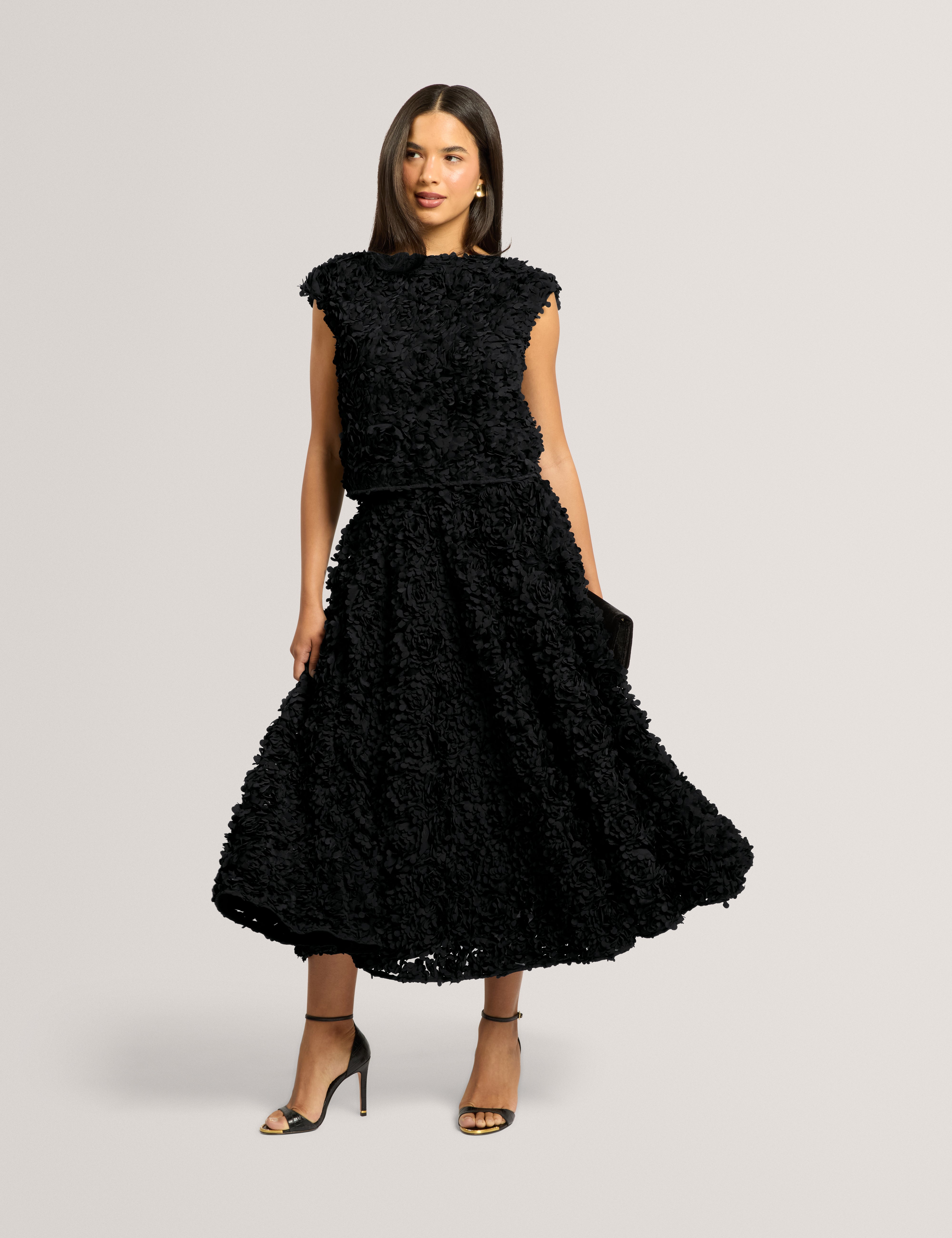 Solica Textured Fabric Full Midi Skirt Black