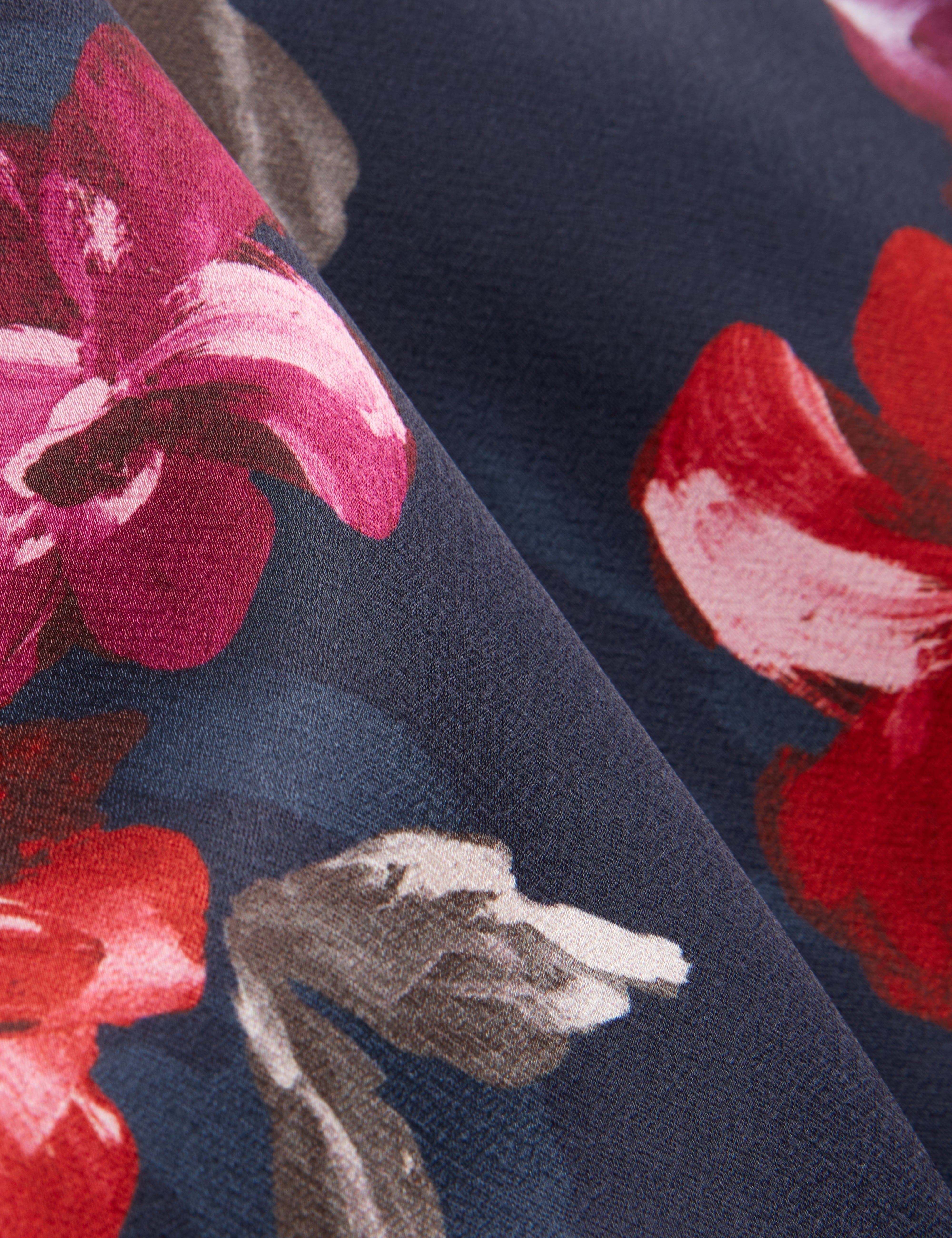 Zaddii Floral Printed Drape Neck Top Navy