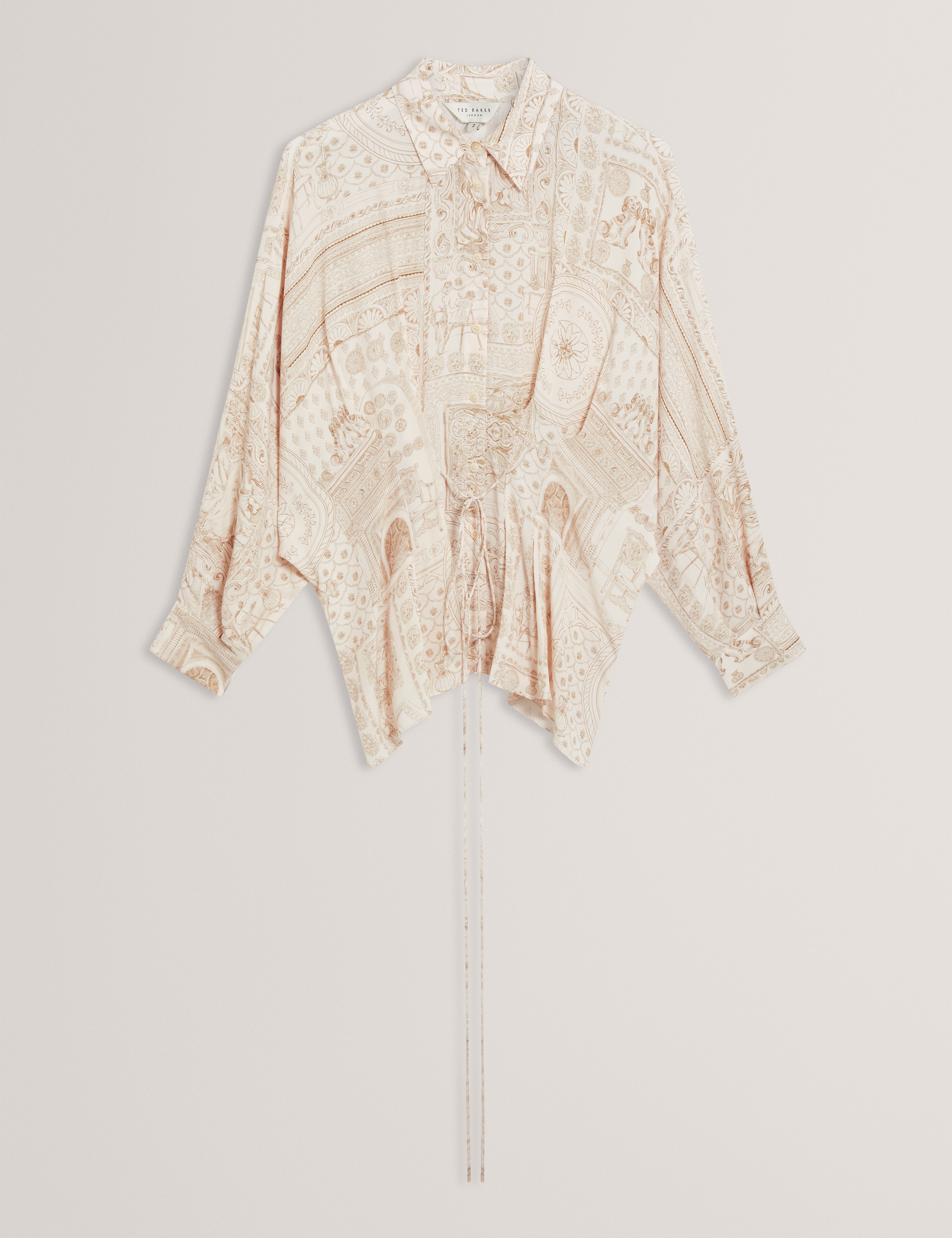 Layti Printed Tie Detail Blouse Lt-Grey
