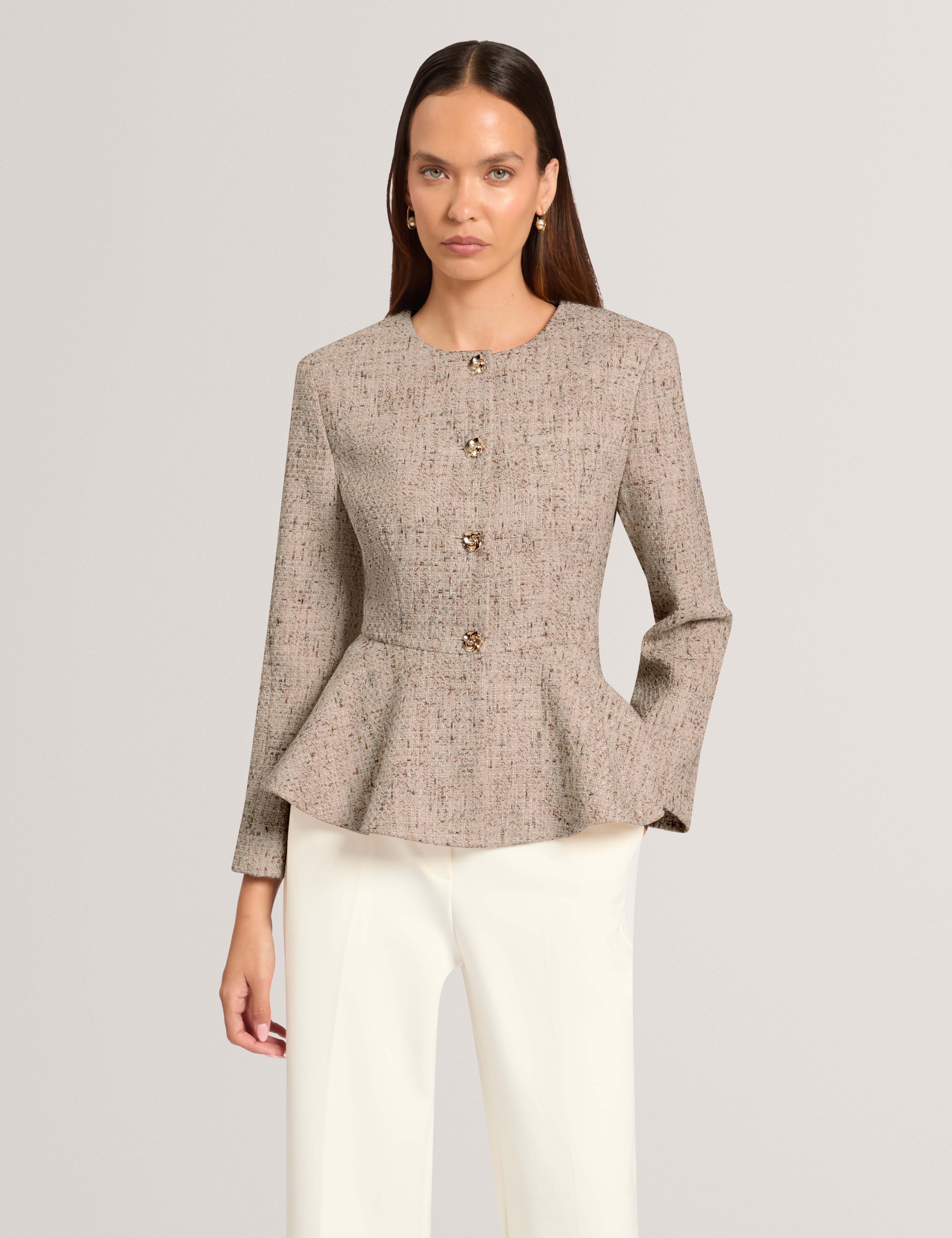 Admia Boucle Peplum Jacket Ivory