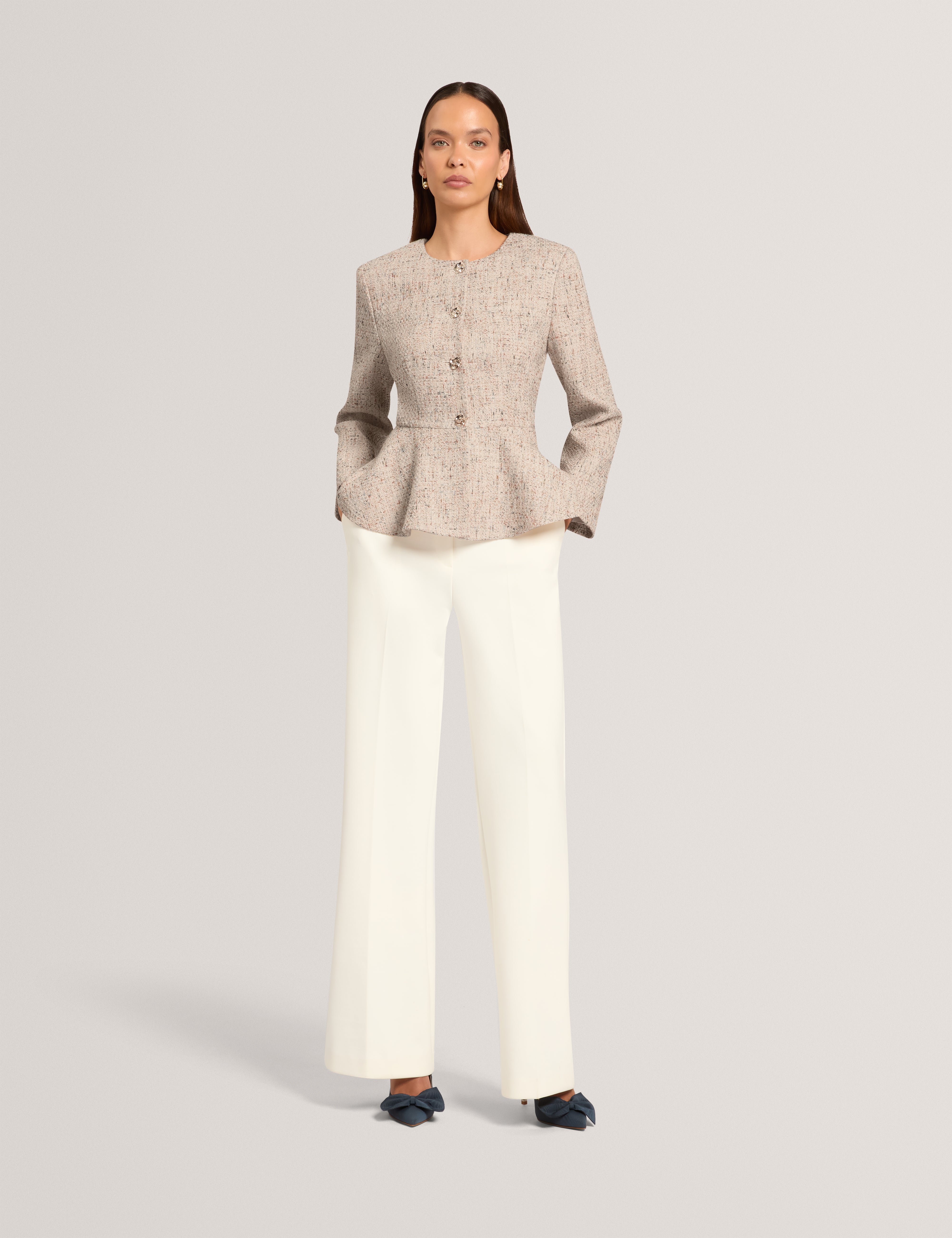 Admia Boucle Peplum Jacket Ivory