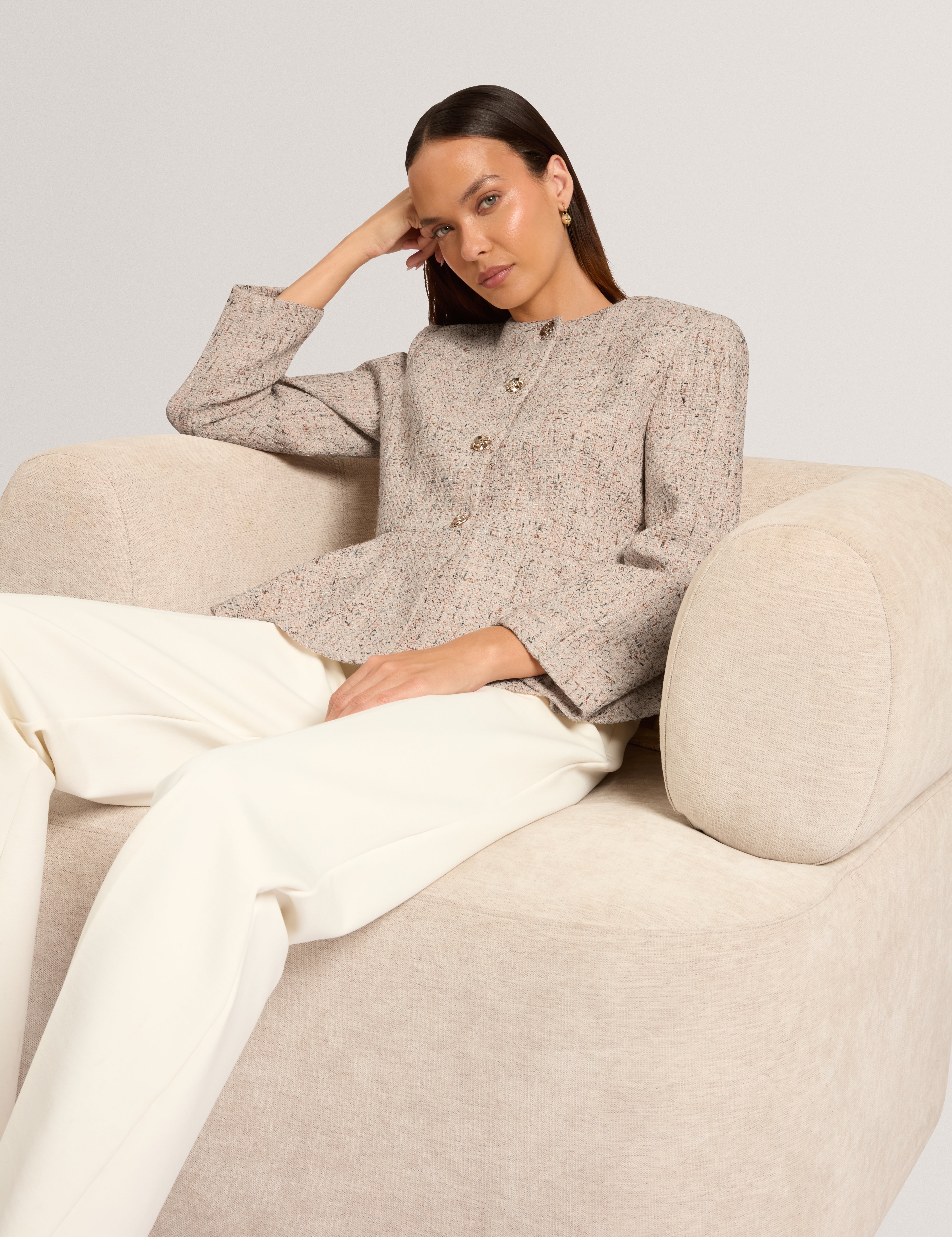 Admia Boucle Peplum Jacket Ivory