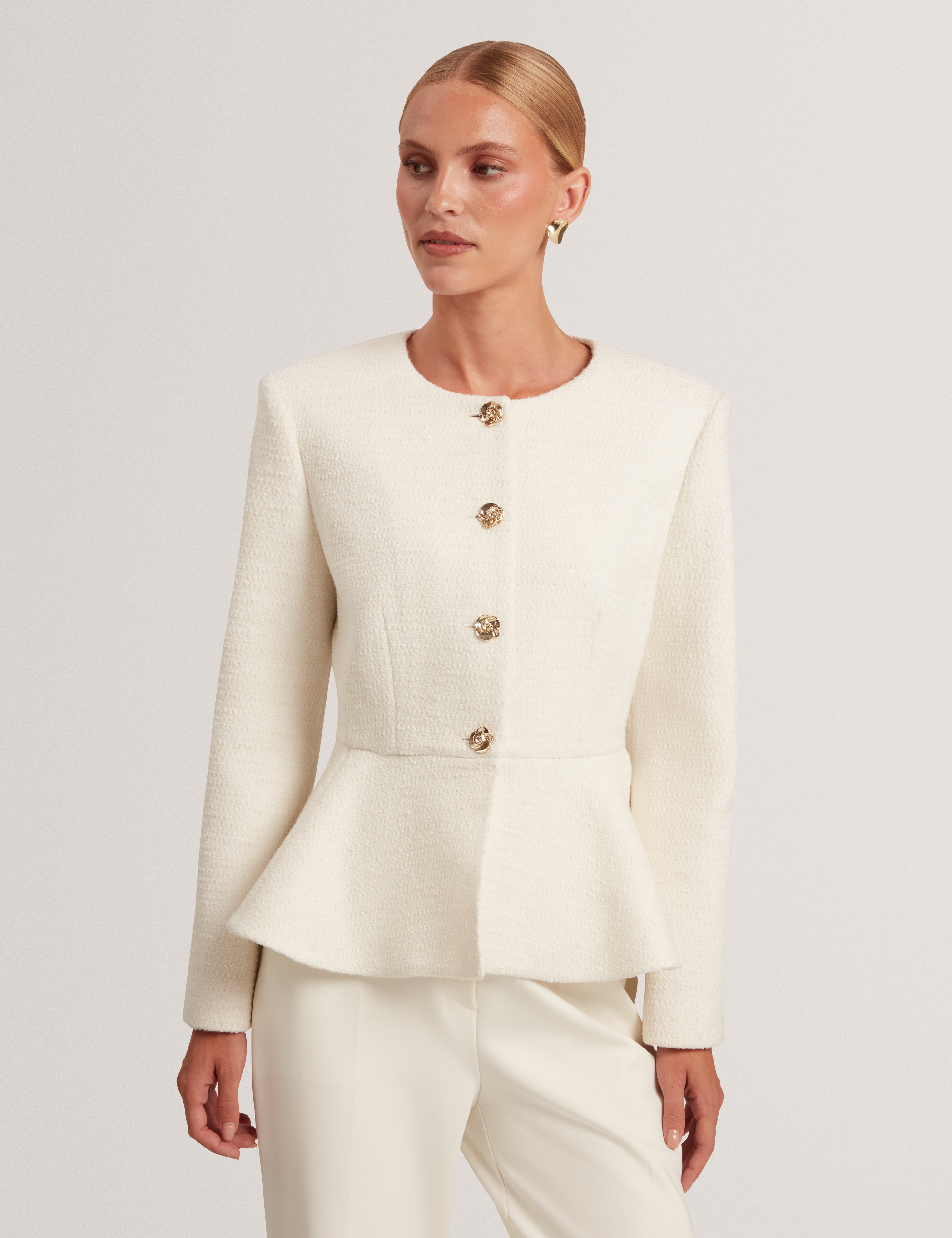 Raddi Tailored Peplum Jacket Ivory