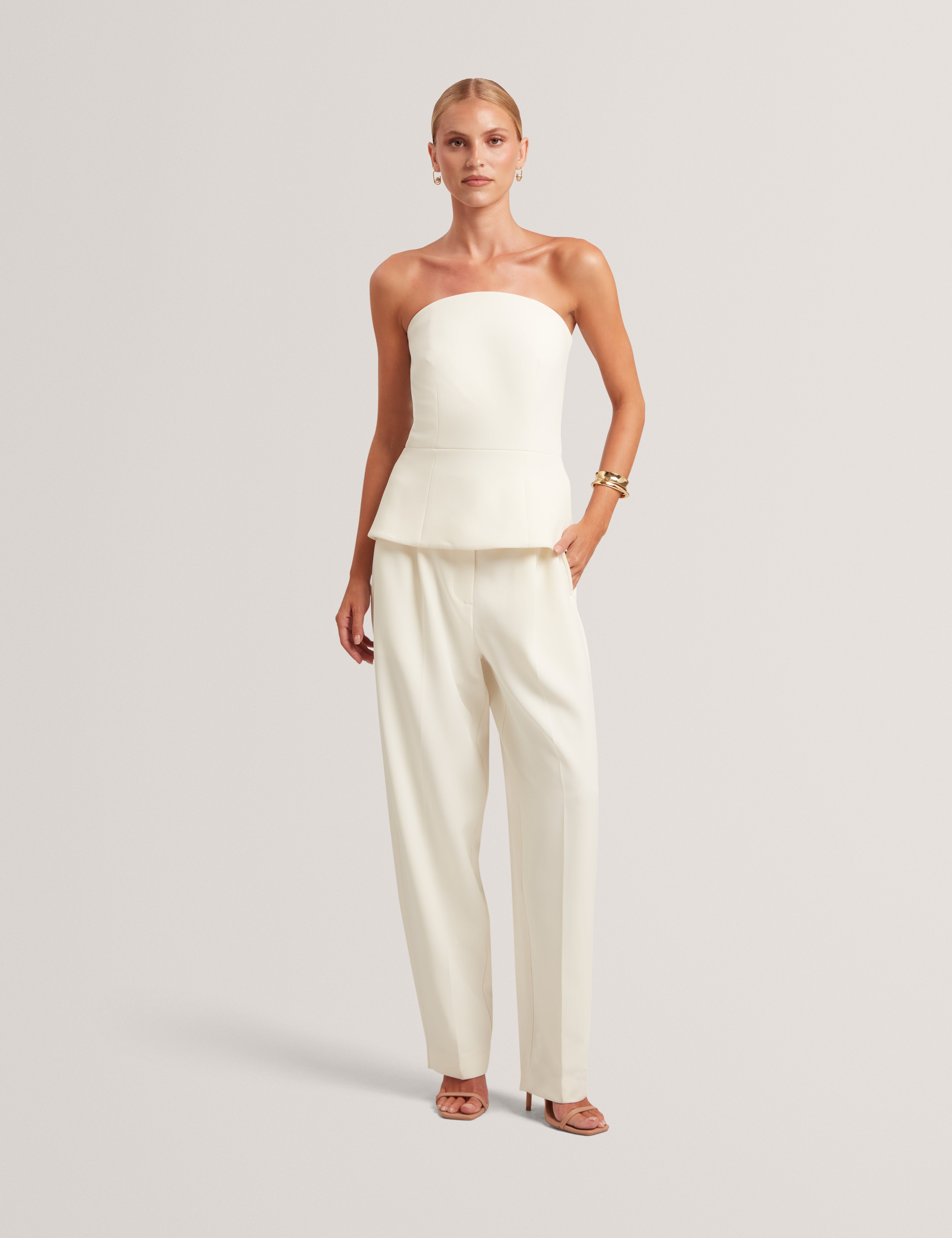 Raddij Tailored Strapless Jumpsuit Ivory
