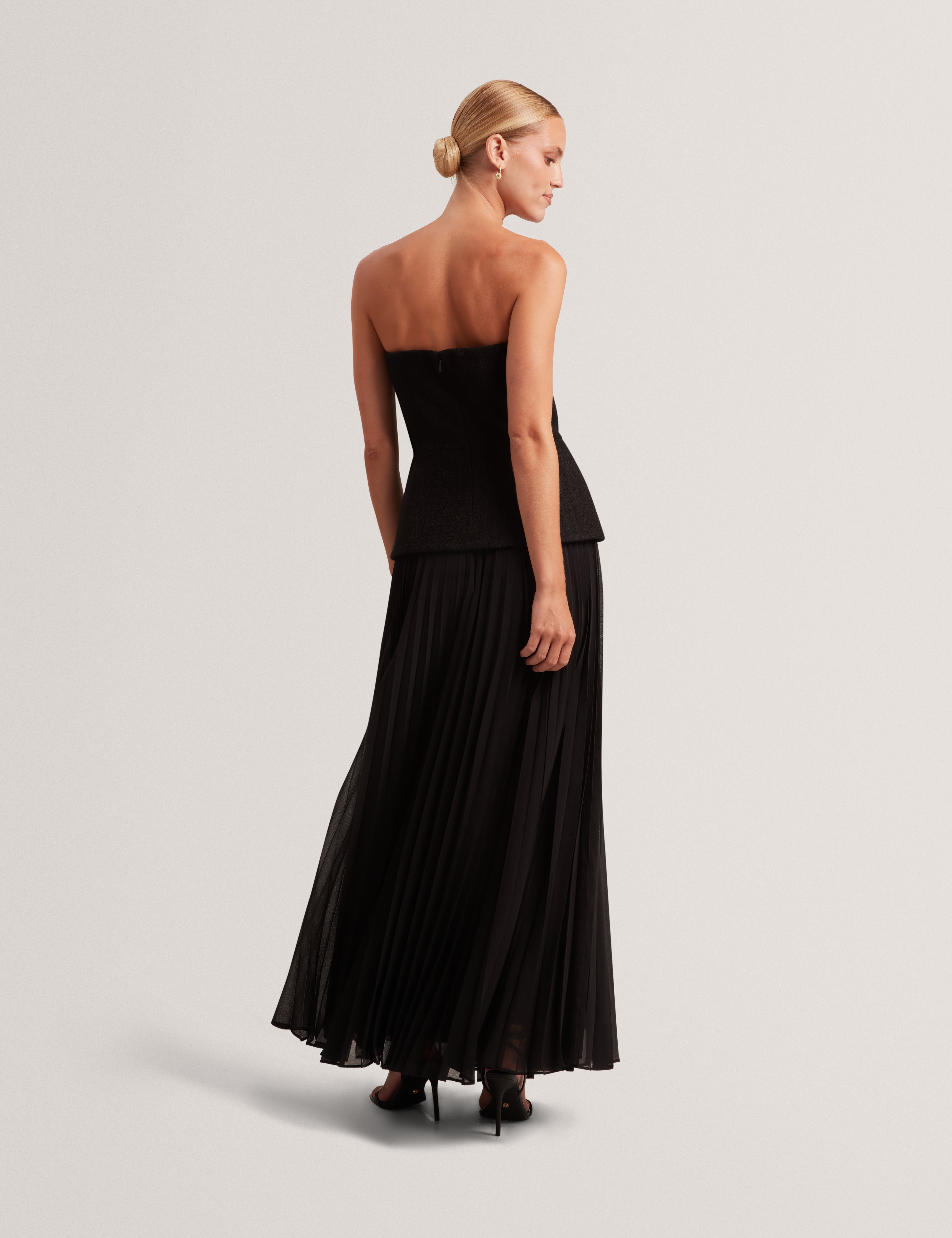 Raddim Strapless Boucle Top Pleated Maxi Dress Black