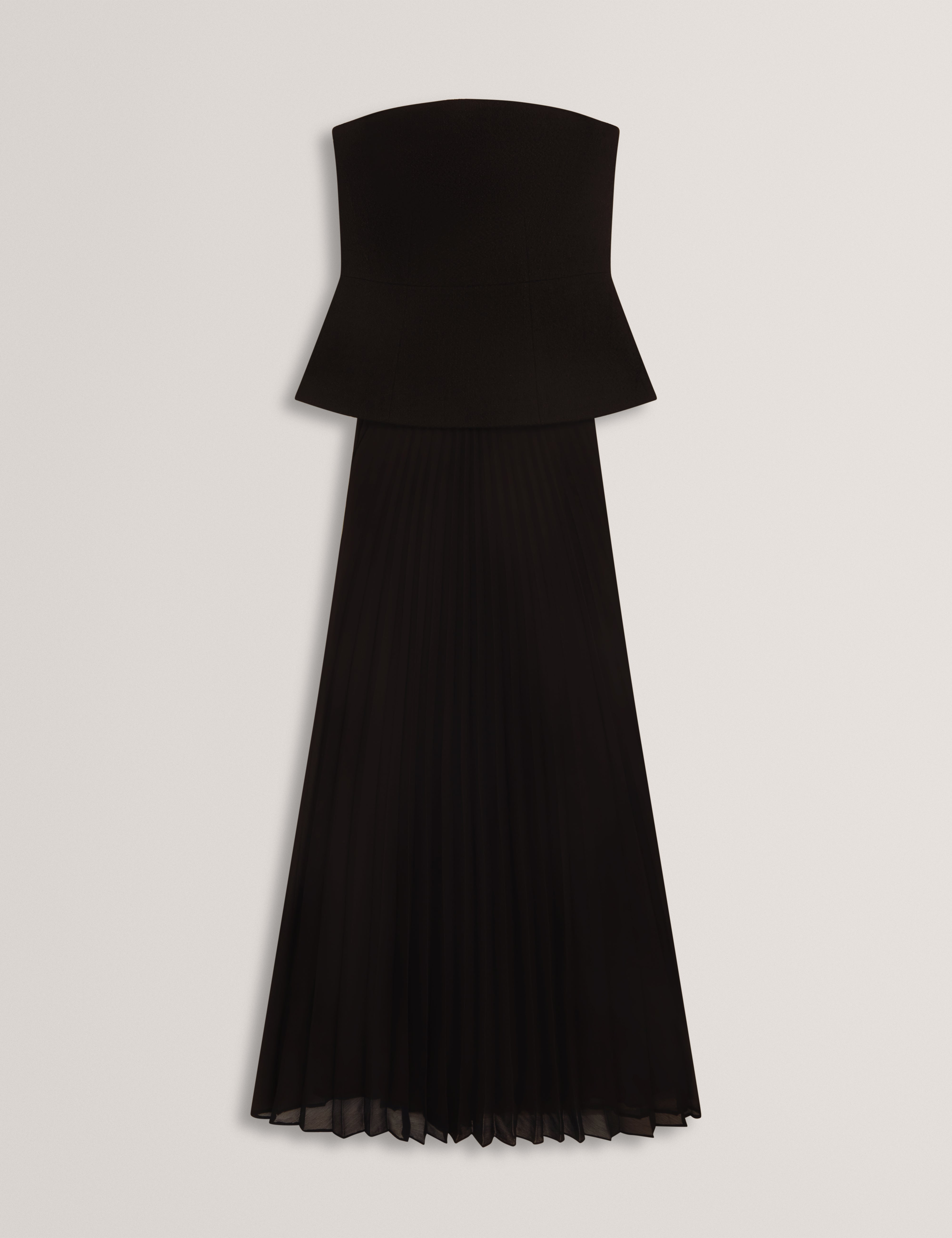 Raddim Strapless Boucle Top Pleated Maxi Dress Black