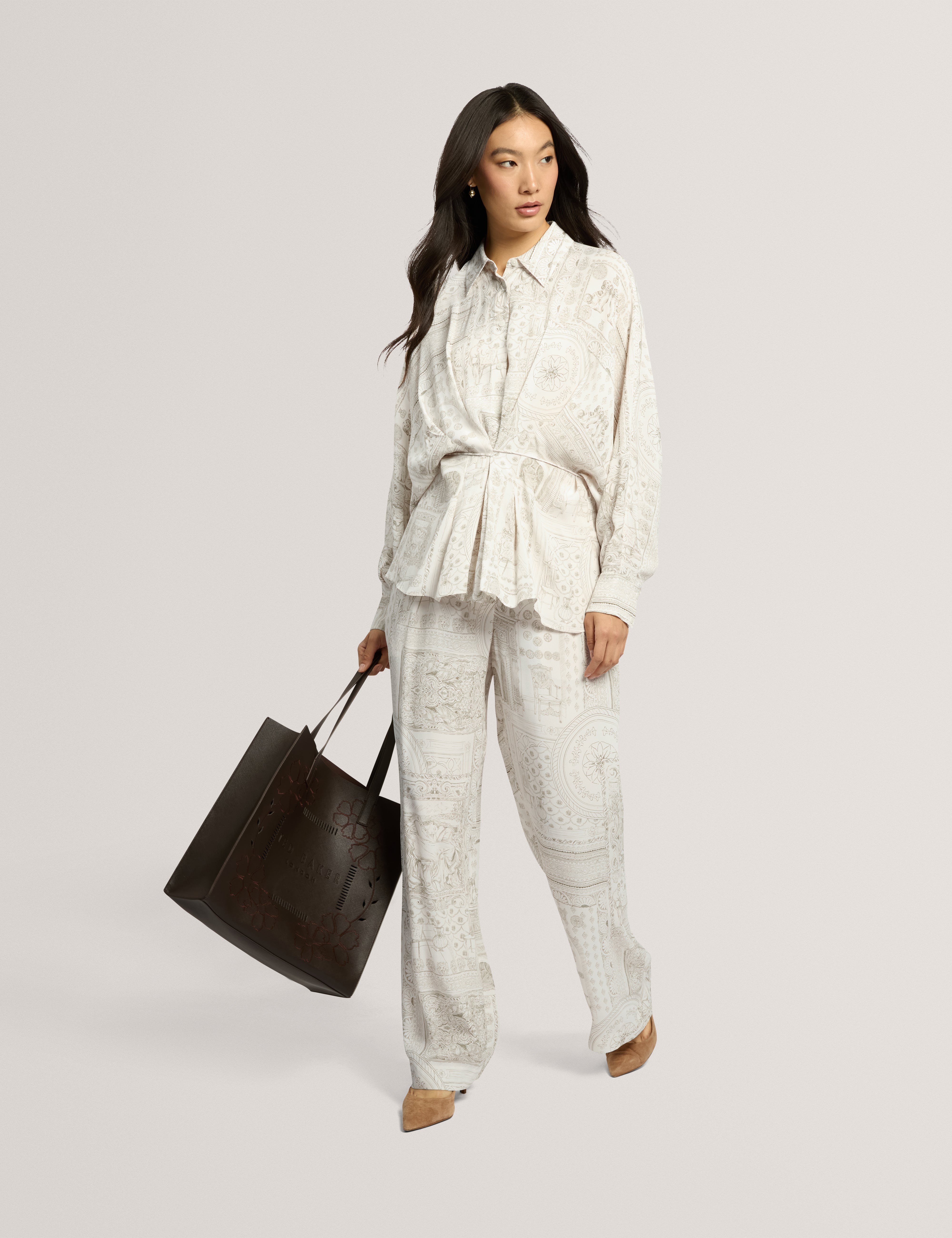 Wanza Printed Straight Leg Trouser Lt-Grey