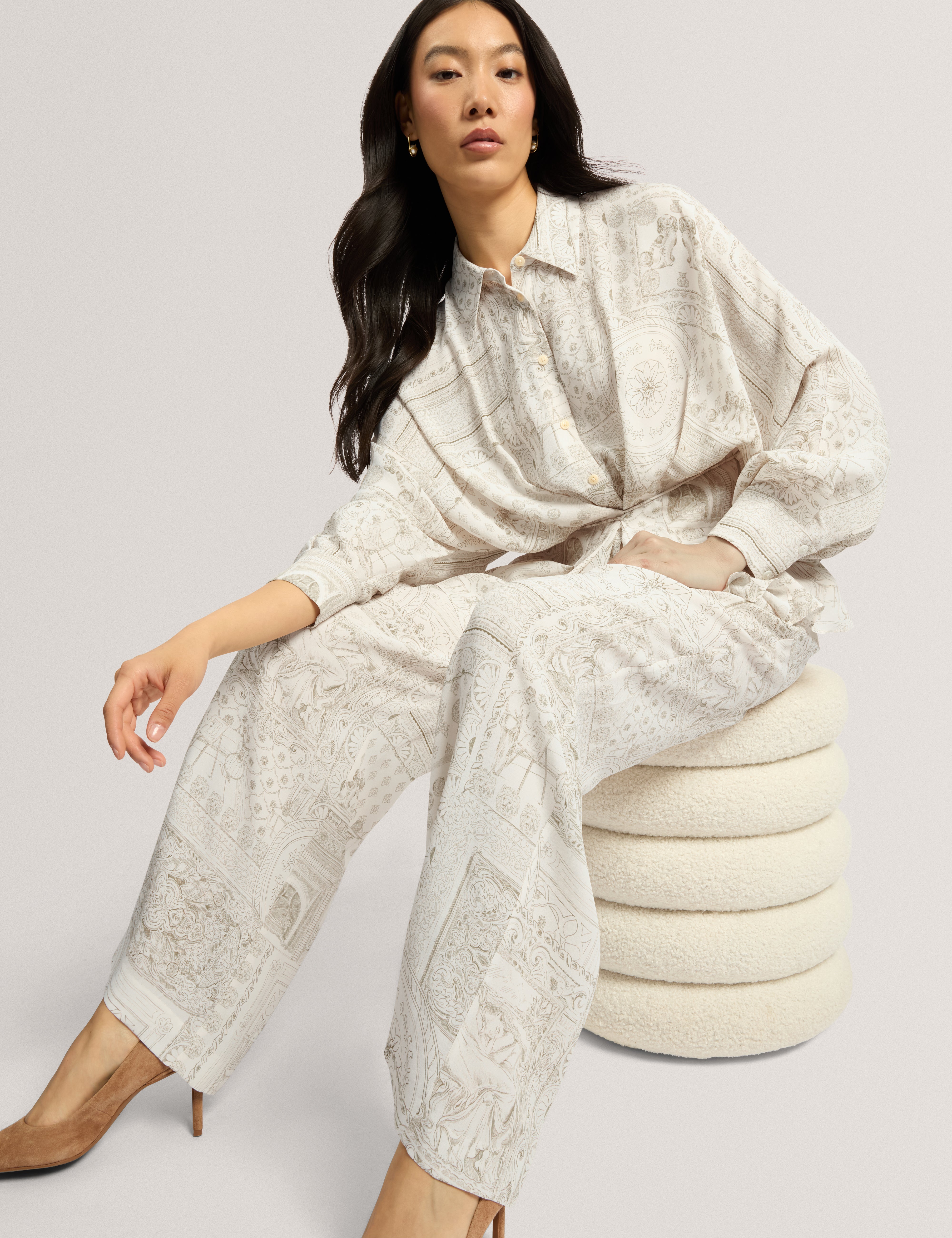 Wanza Printed Straight Leg Trouser Lt-Grey