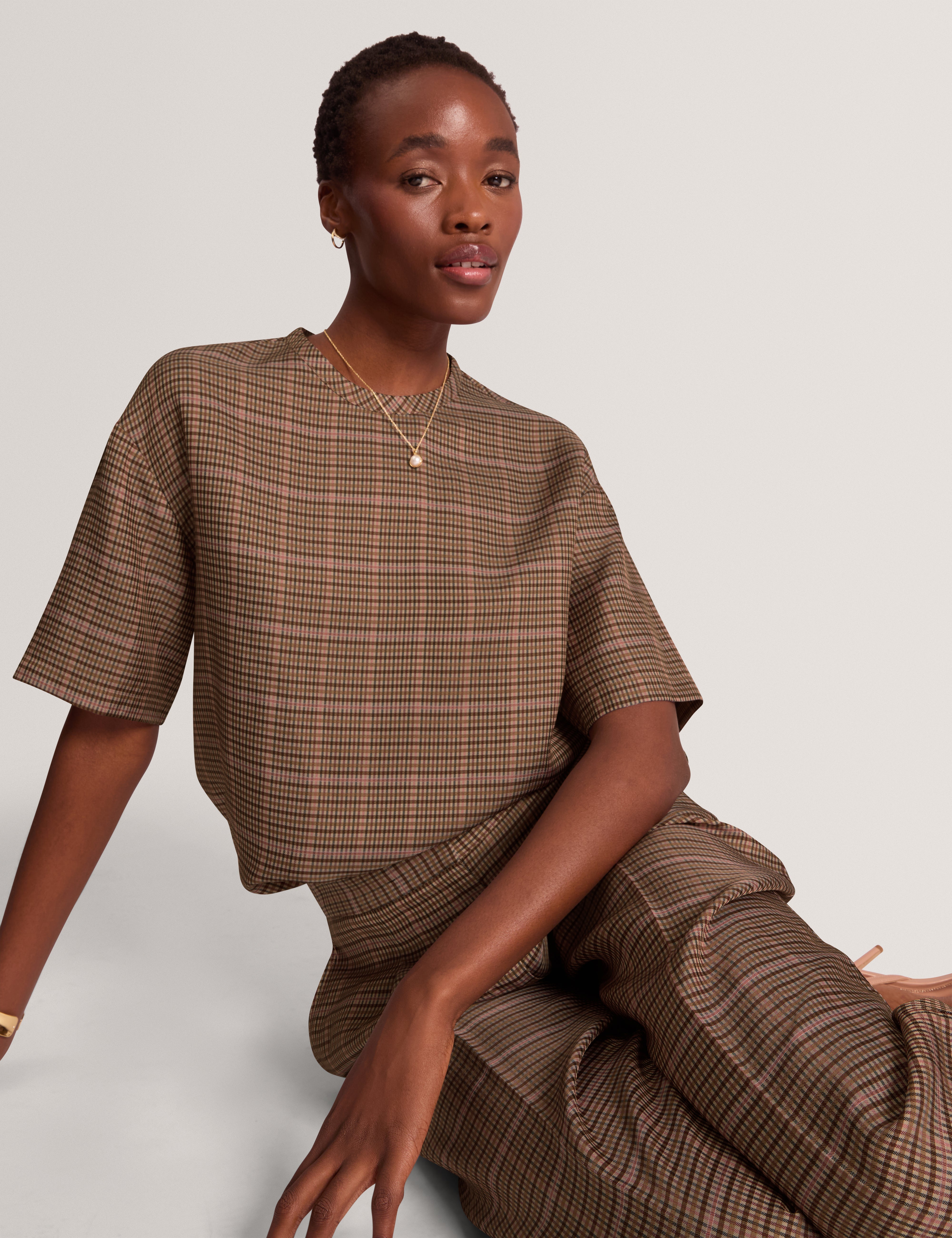 Flanna Short Sleeve Check Print Shirt Beige