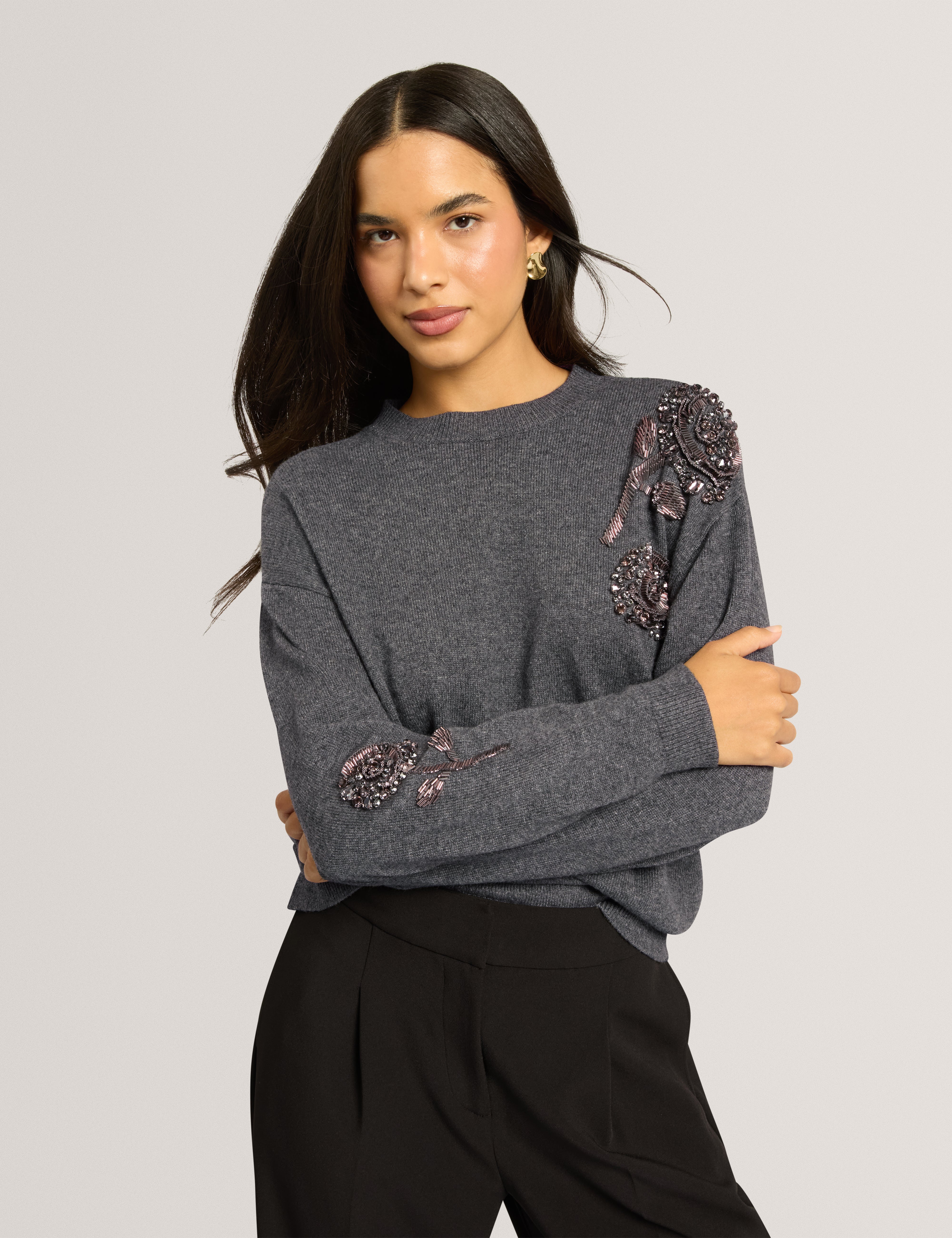 Enirah Embellished Wool Blend Jumper Grey