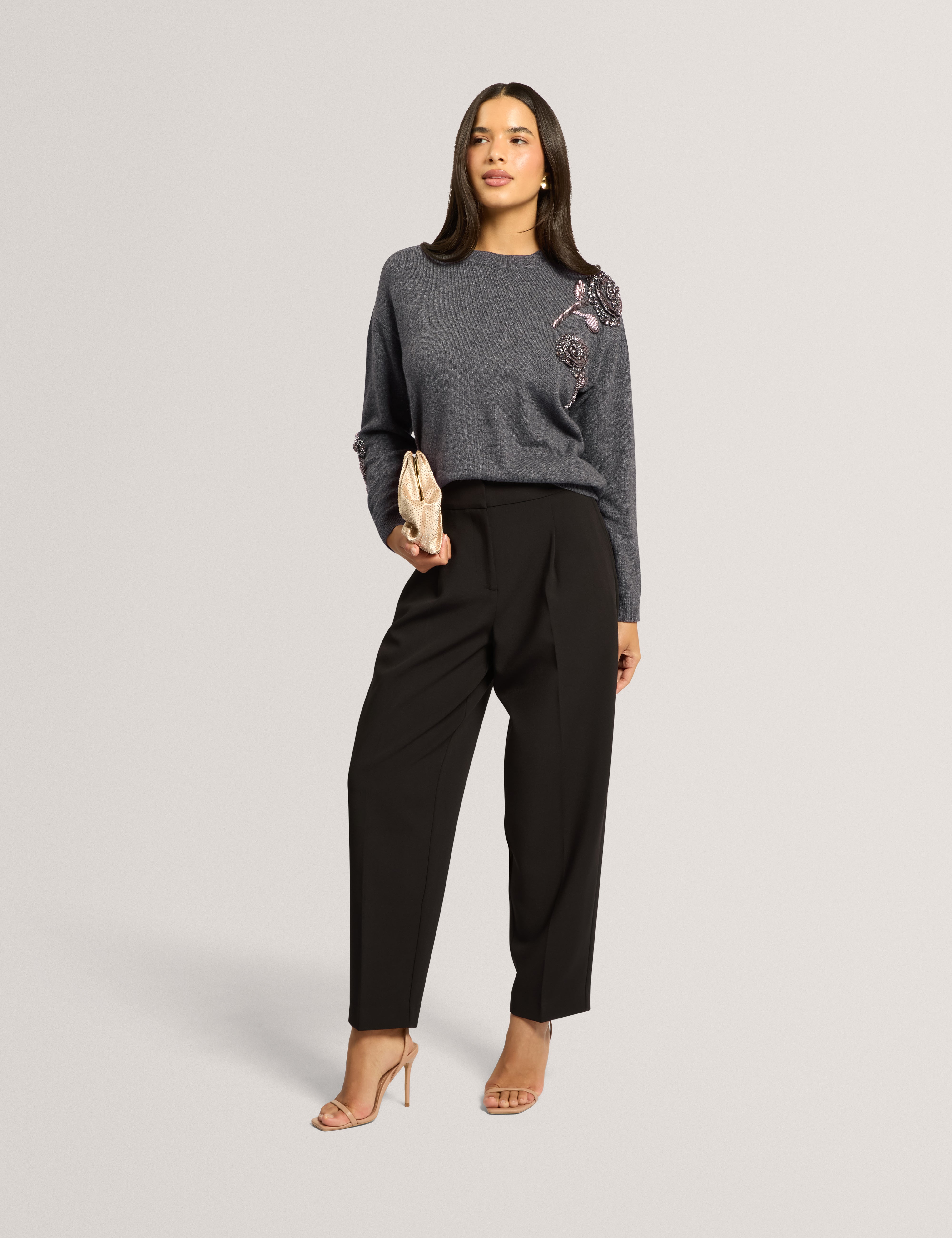 Enirah Embellished Wool Blend Jumper Grey