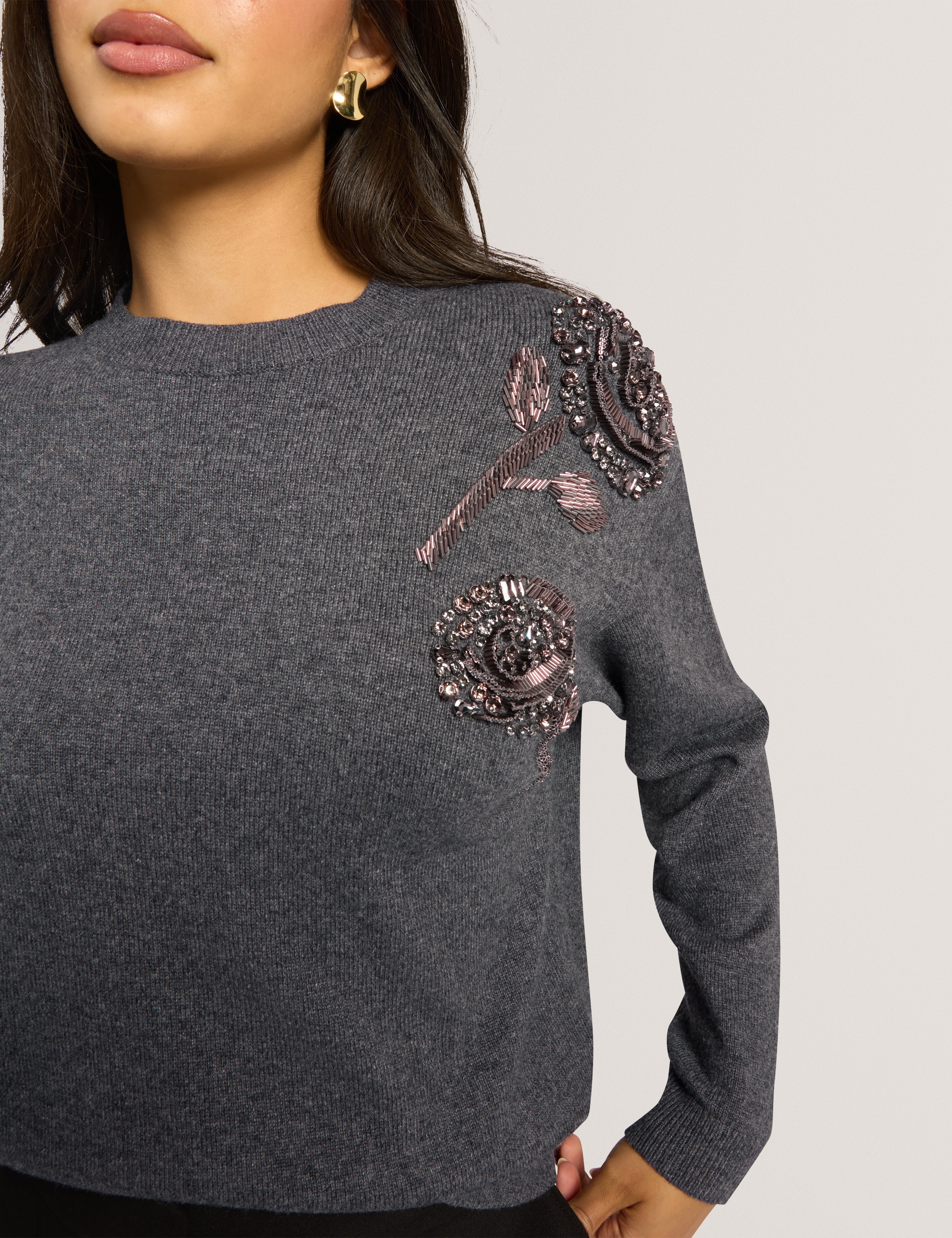 Enirah Embellished Wool Blend Jumper Grey