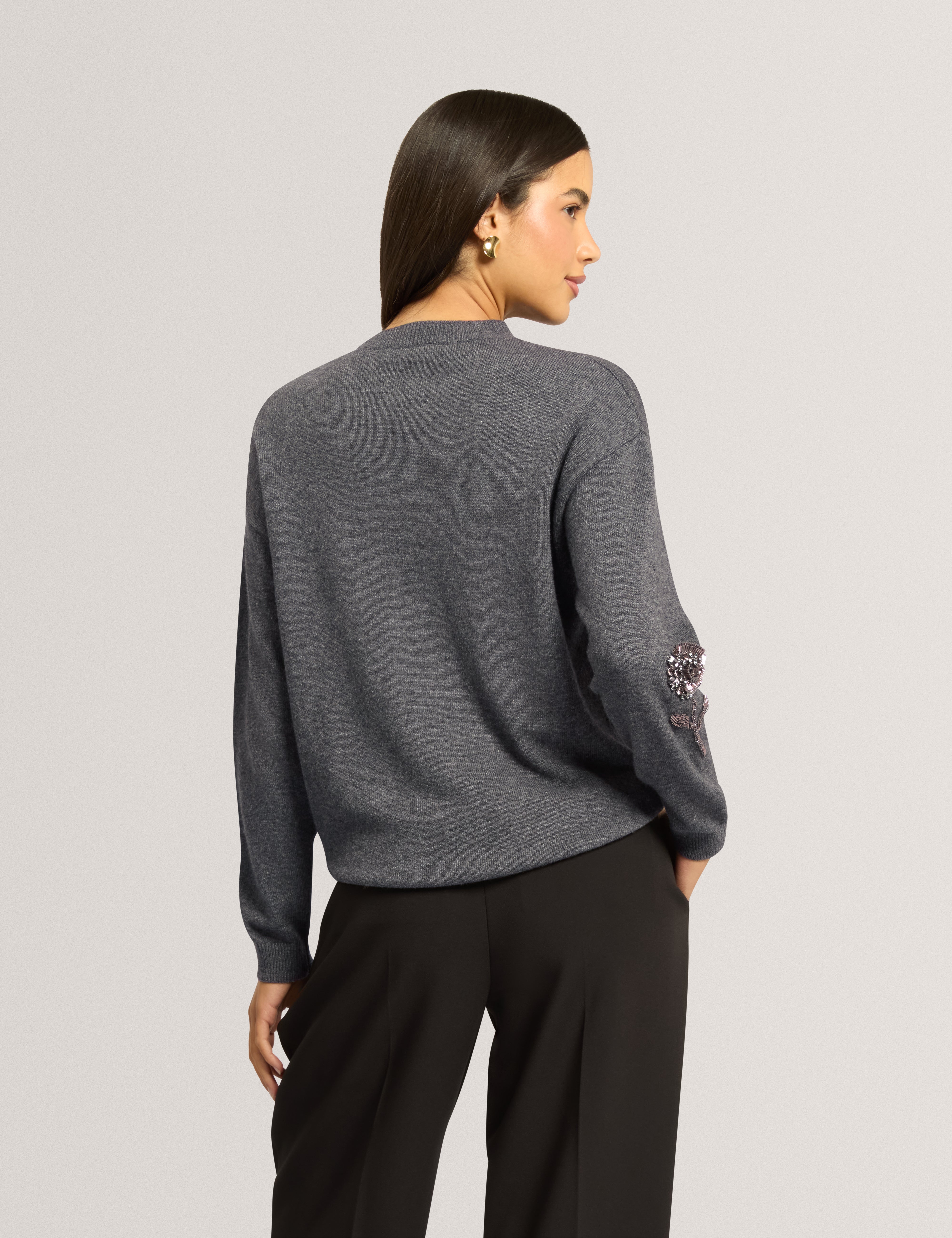 Enirah Embellished Wool Blend Jumper Grey