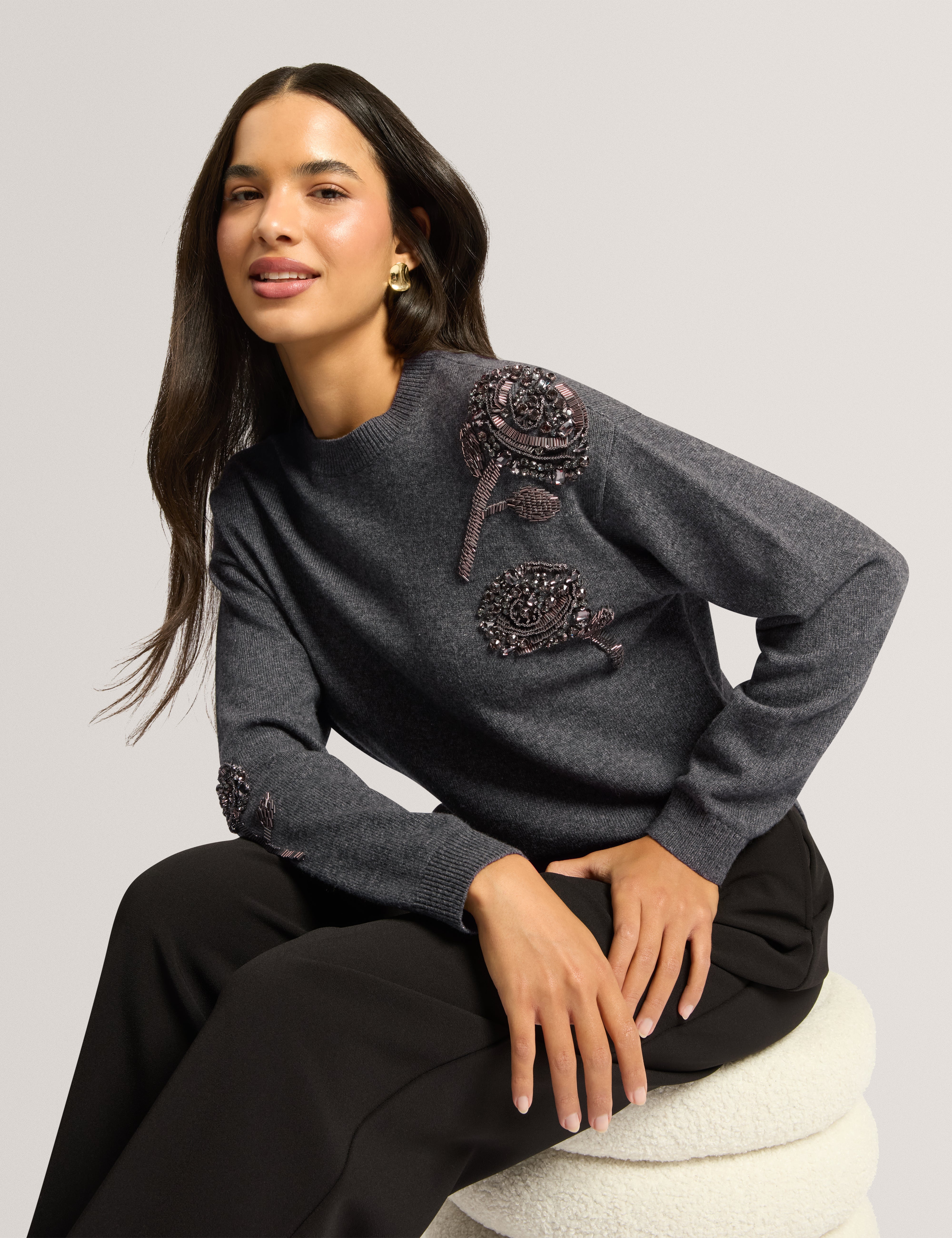 Enirah Embellished Wool Blend Jumper Grey
