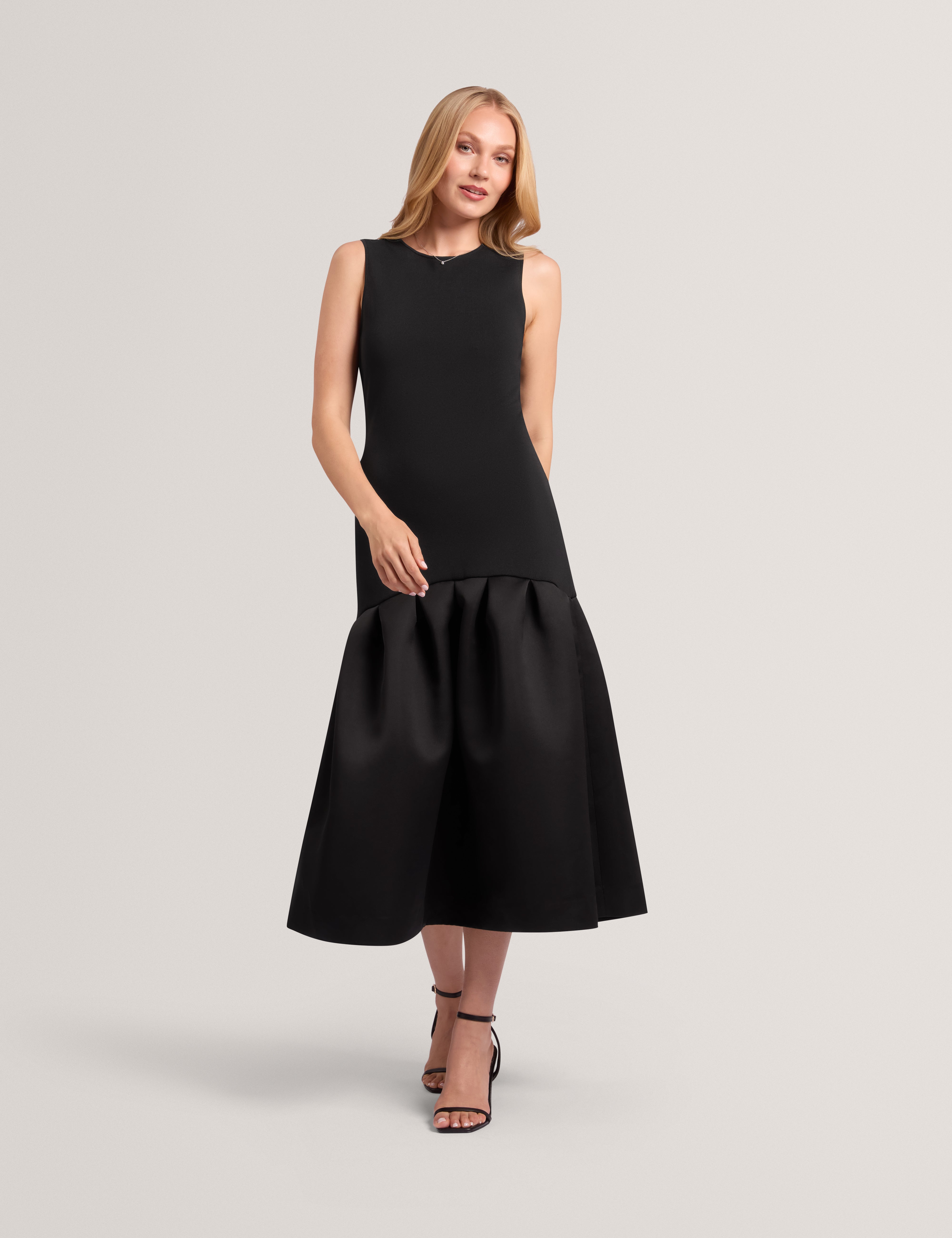 Lylora Woven Mix Midi Dress Black