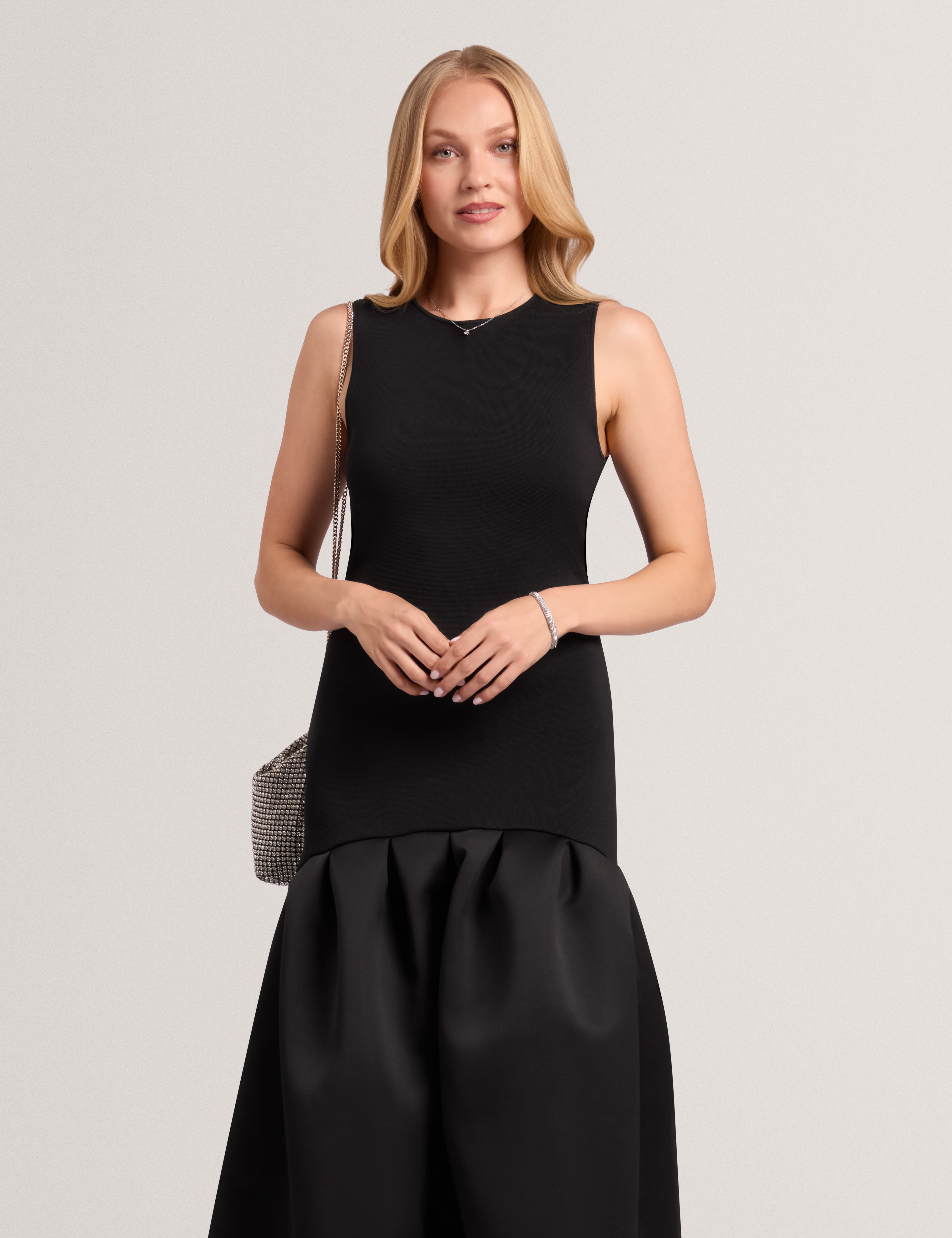 Lylora Woven Mix Midi Dress Black