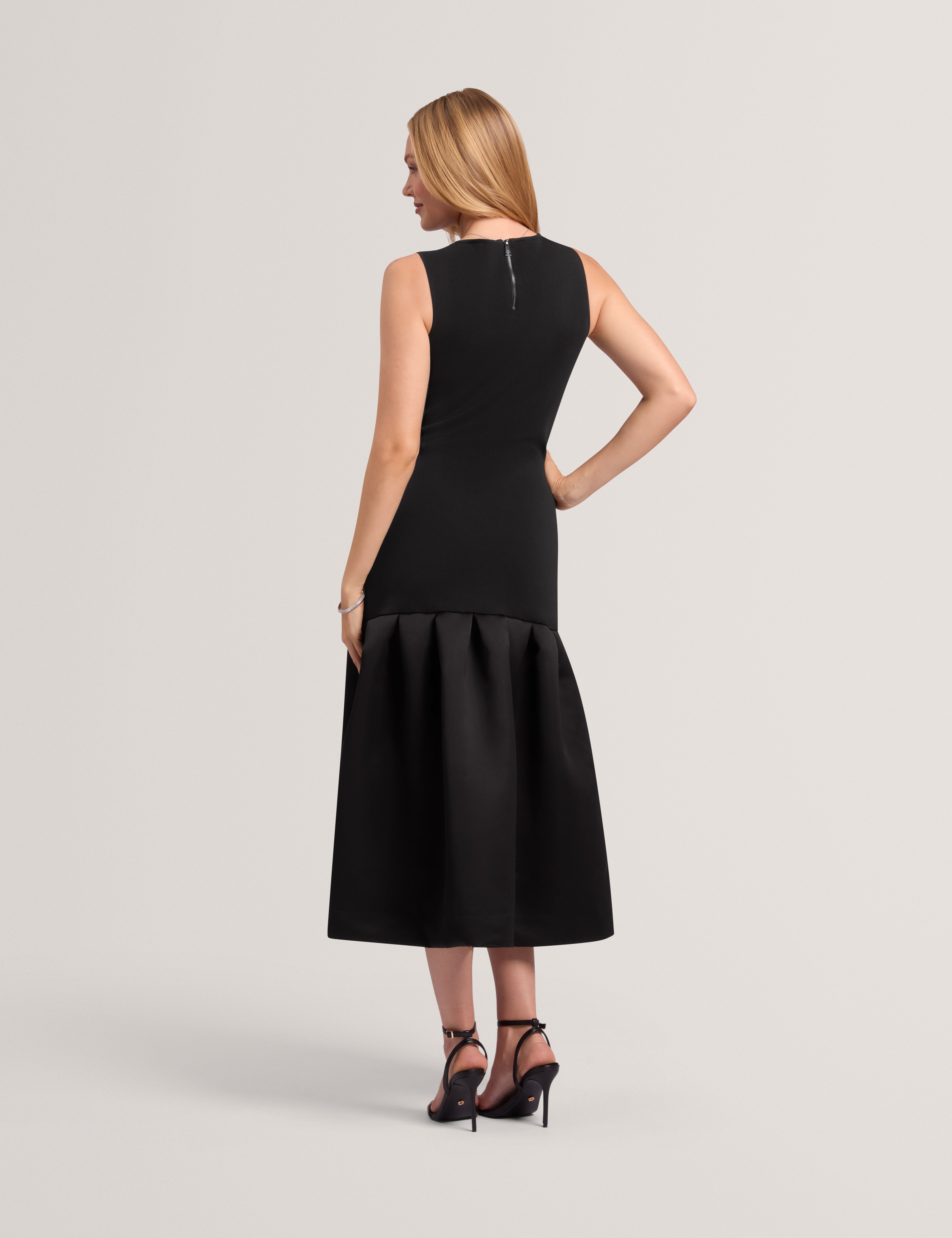 Lylora Woven Mix Midi Dress Black