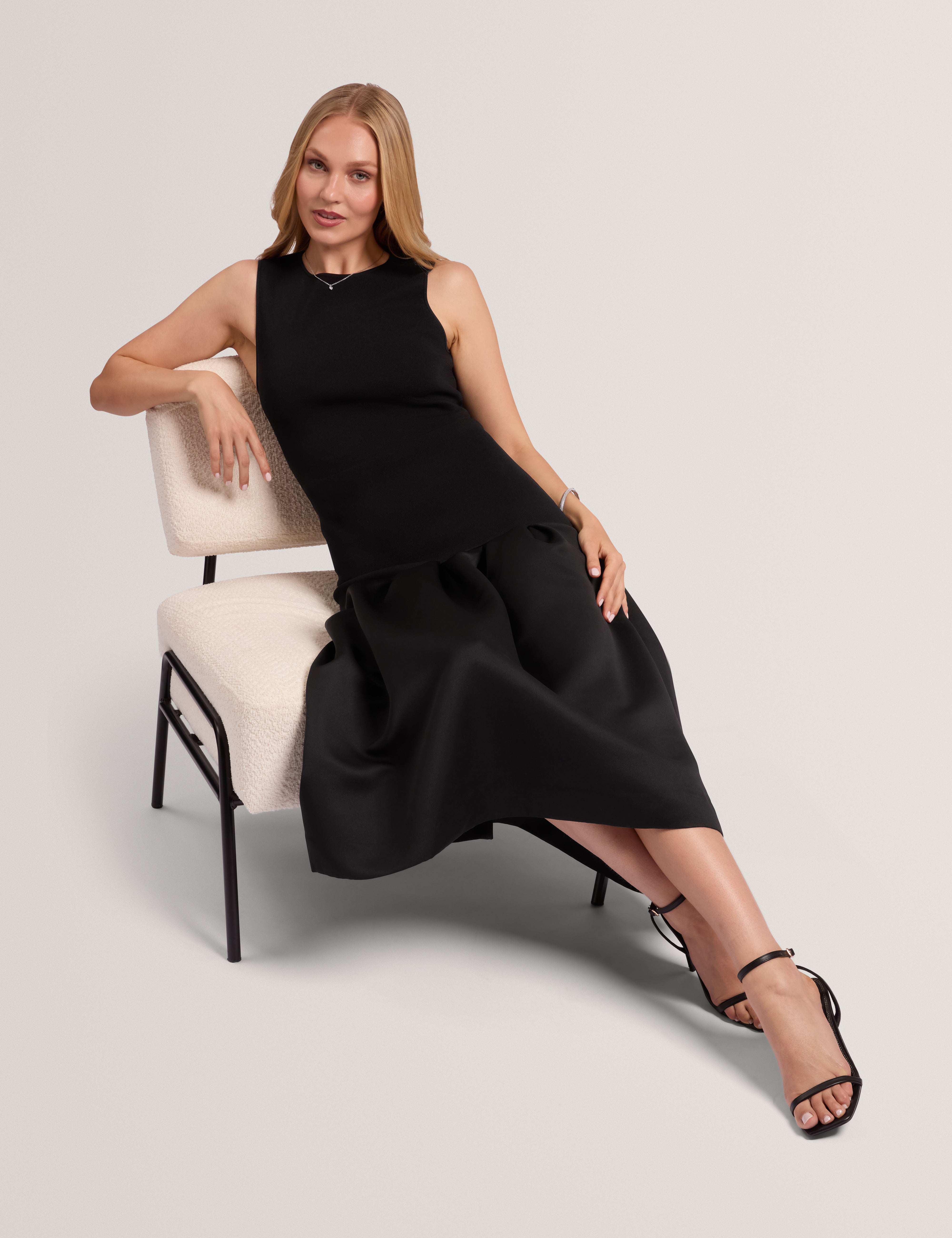 Lylora Woven Mix Midi Dress Black