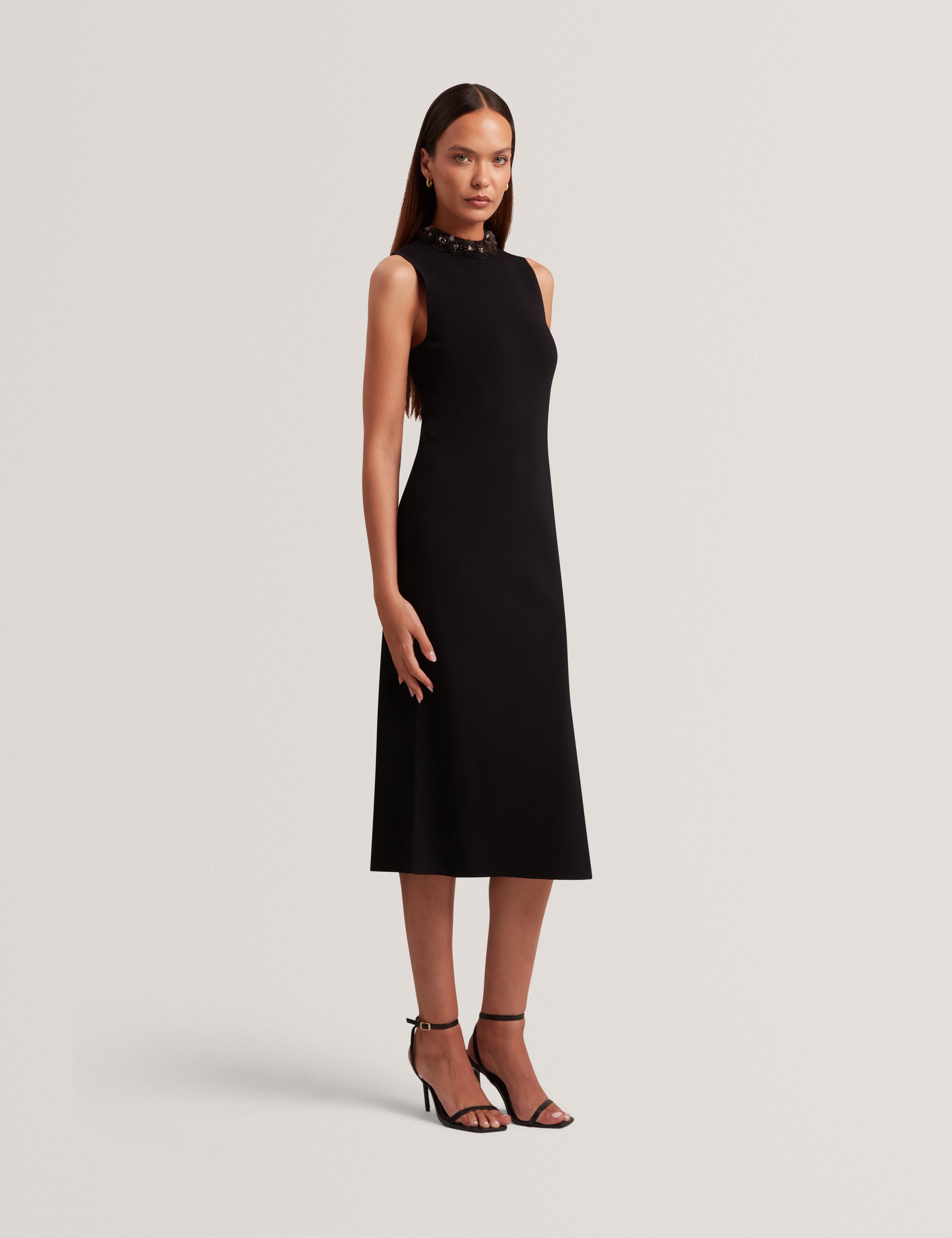 Sivra Bodycon Embellished Midi Dress Black