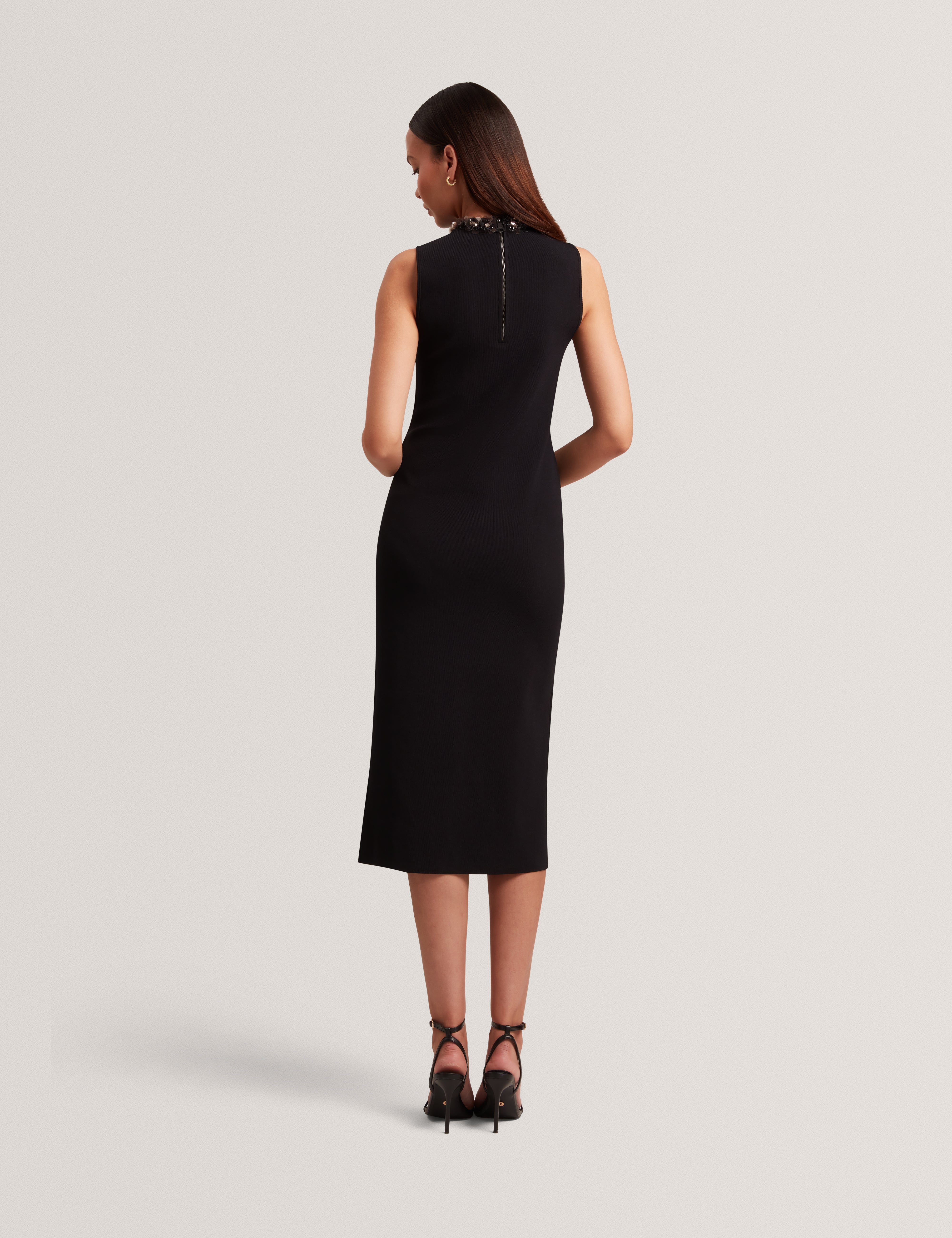 Sivra Bodycon Embellished Midi Dress Black