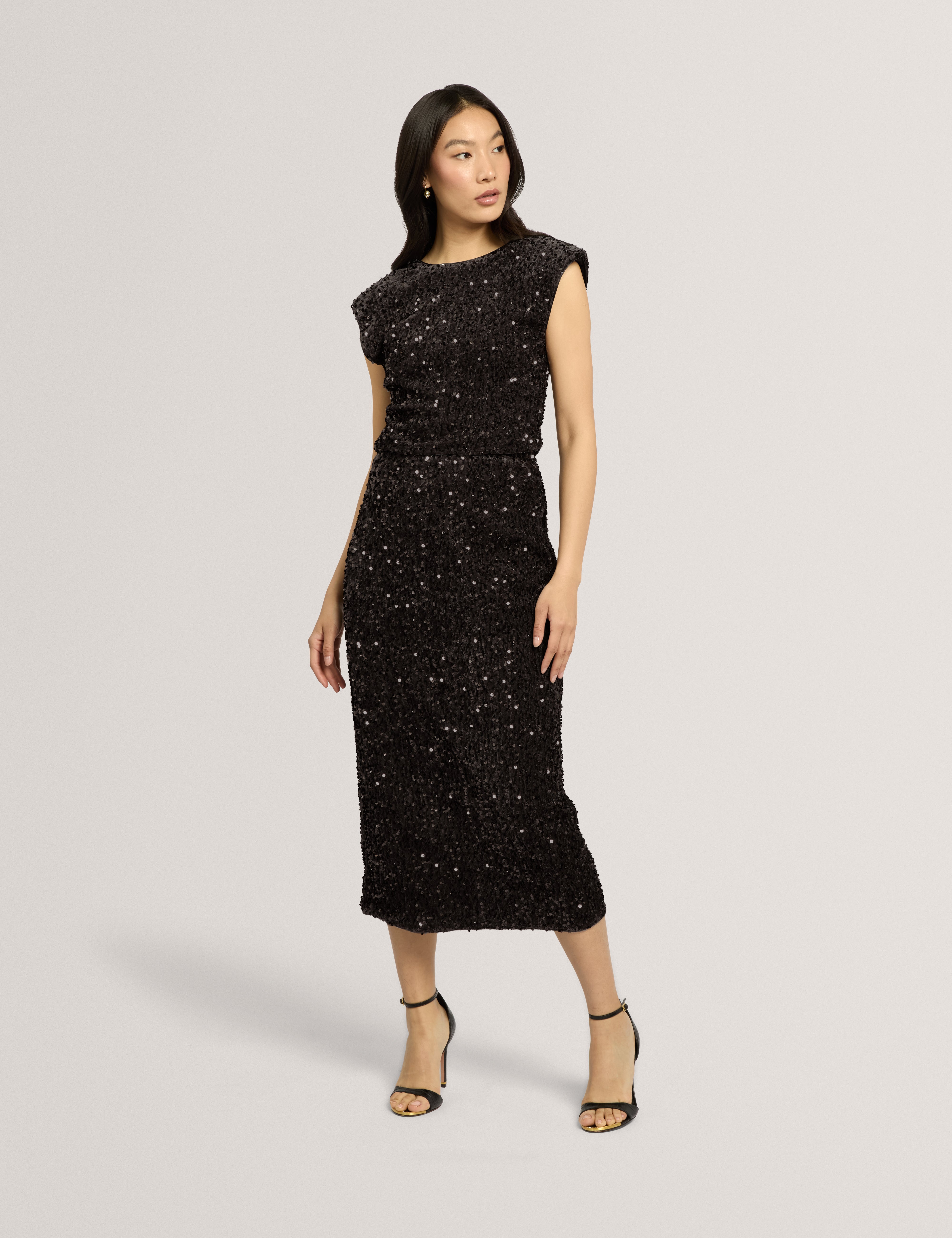 Vielie Structured Shoulder Velvet Sequin Dk-Grey